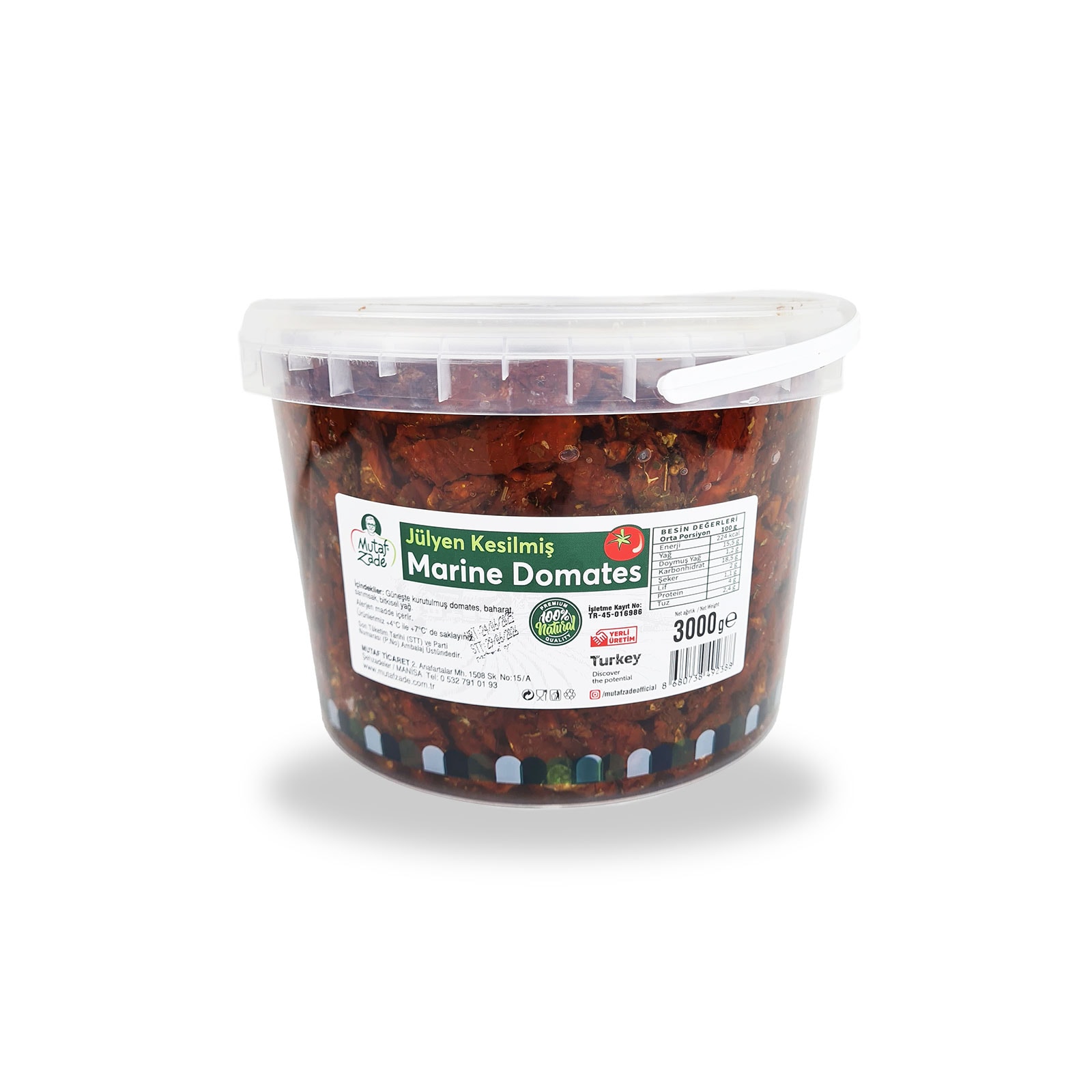 Jülyen Kesilmiş Marine Domates - 3.000 gr - Mutafzade
