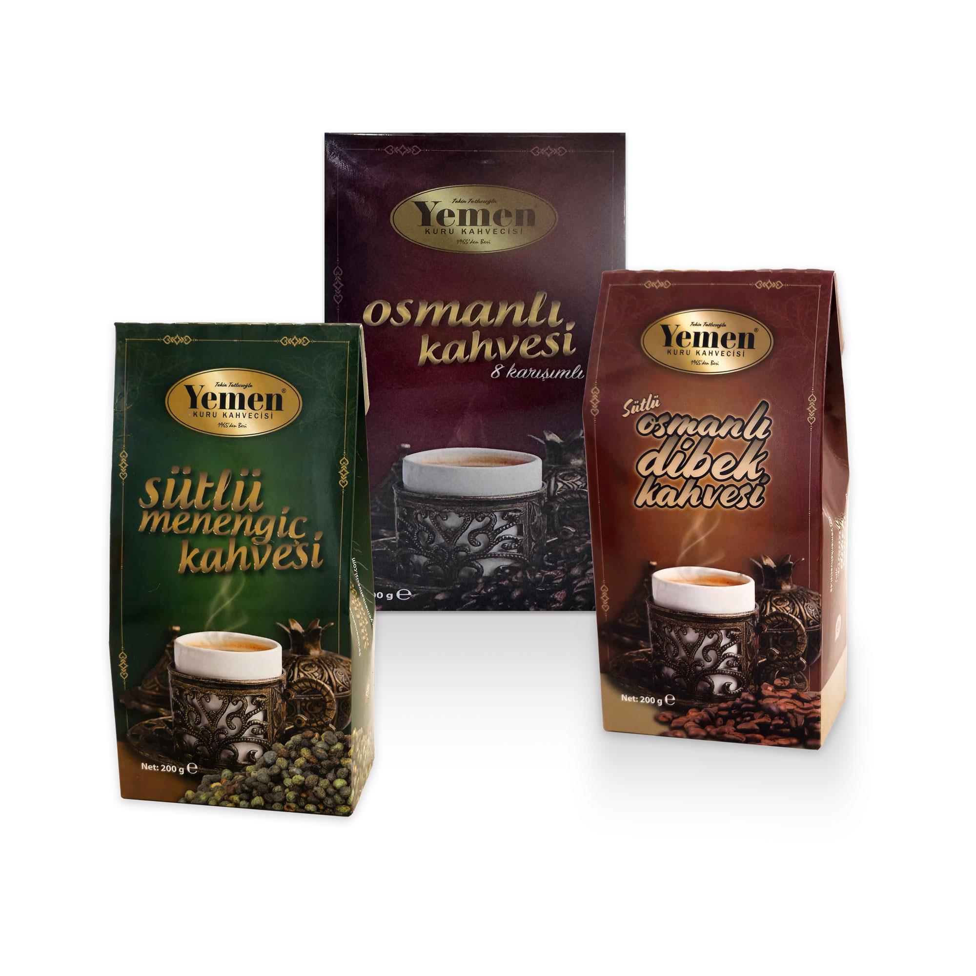 3'lü Karışık Osmanlı Kahve Çeşidi - 200 gr x 3 - Yemen Kuru Kahvecisi