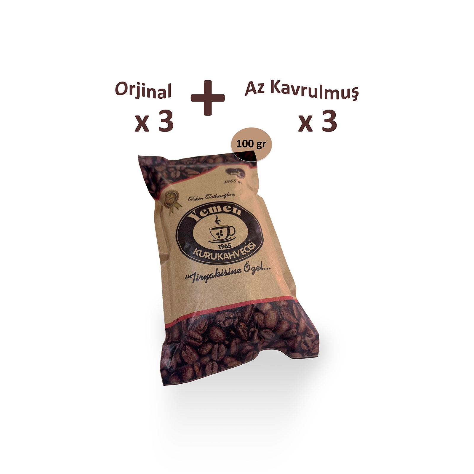3 Türk Kahvesi ve 3 Az Kavrulmuş Türk Kahvesi - 100 gr x 6  - Yemen Kuru Kahvecisi