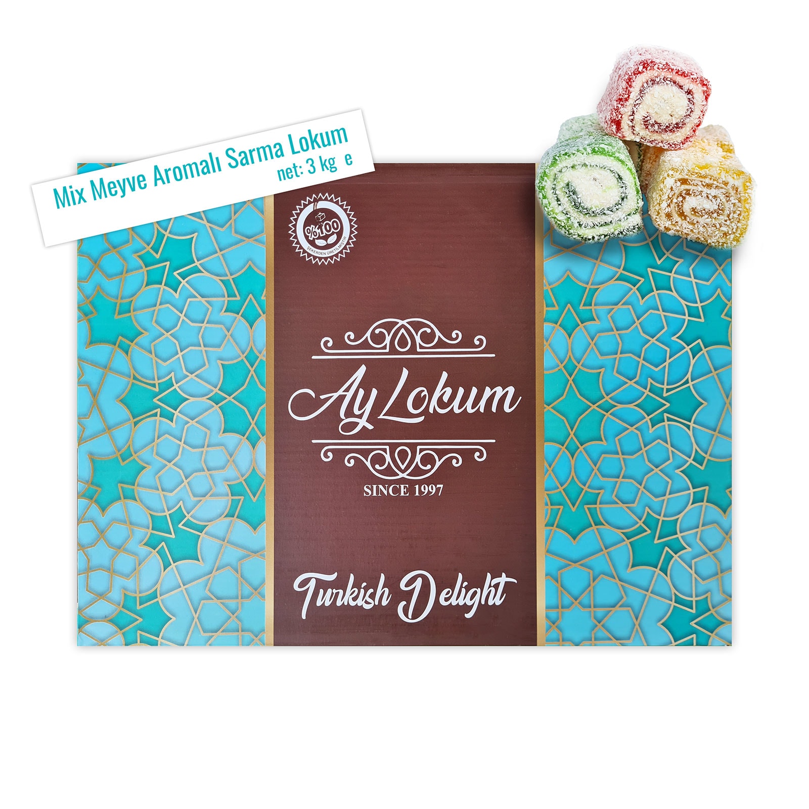 Mix Meyve Aromalı Sarma Lokum - 3.000 gr - Ay Lokum