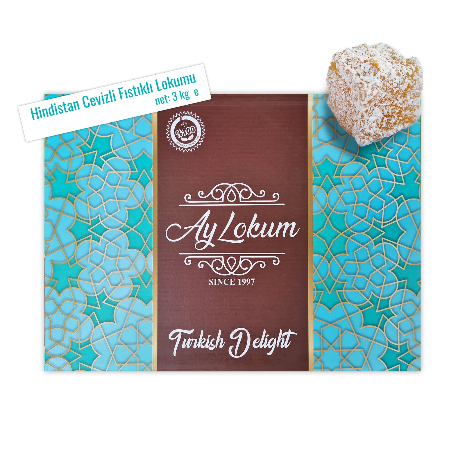 Hindistan Cevizli Fıstıklı Lokum - 3.000 gr - Ay Lokum