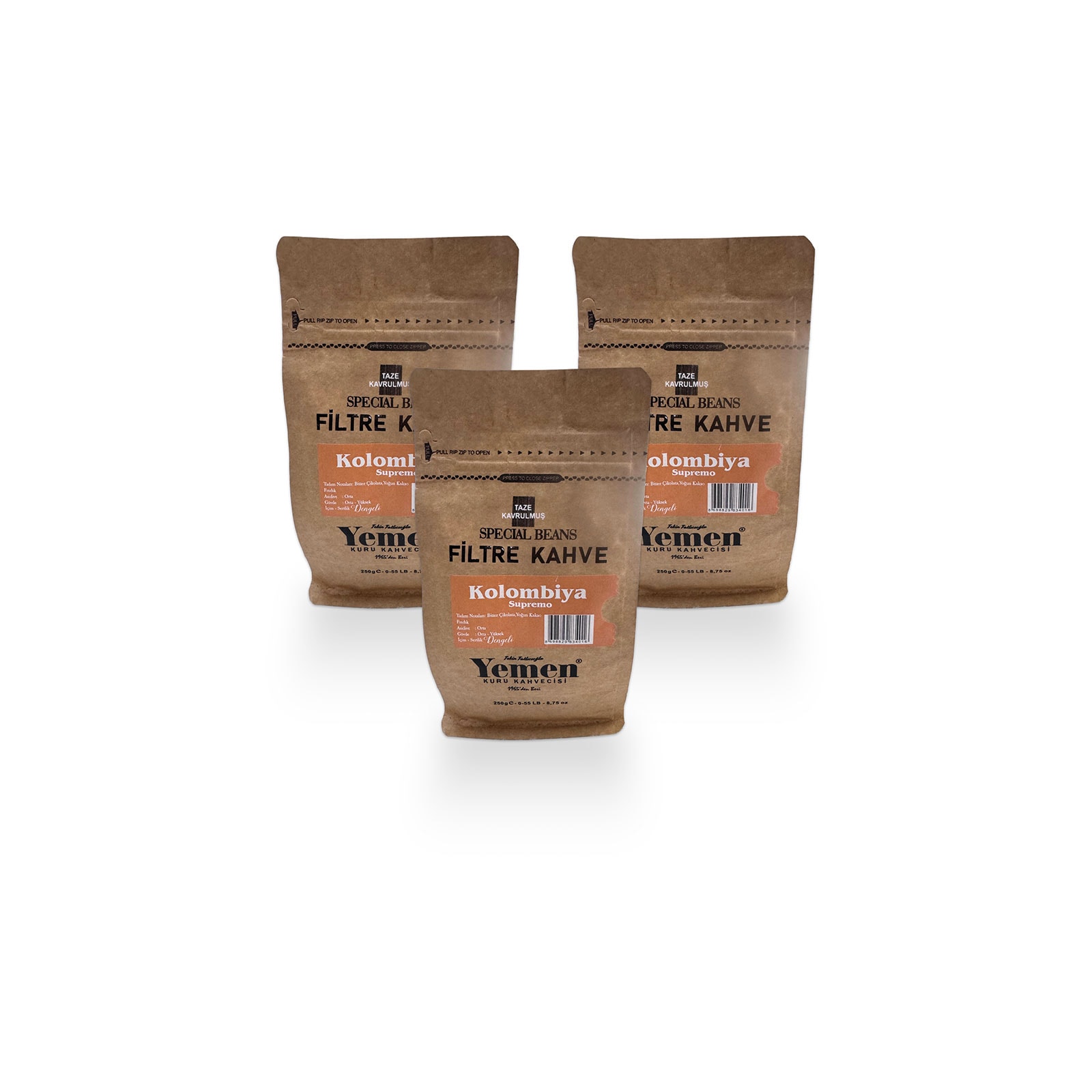 Kolombiya Filtre Kahve - 250 gr x 3 - Yemen Kuru Kahvecisi