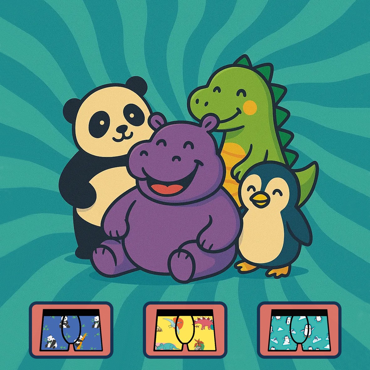 Animal Buddies Boxer Pack 🐼🦖🐧