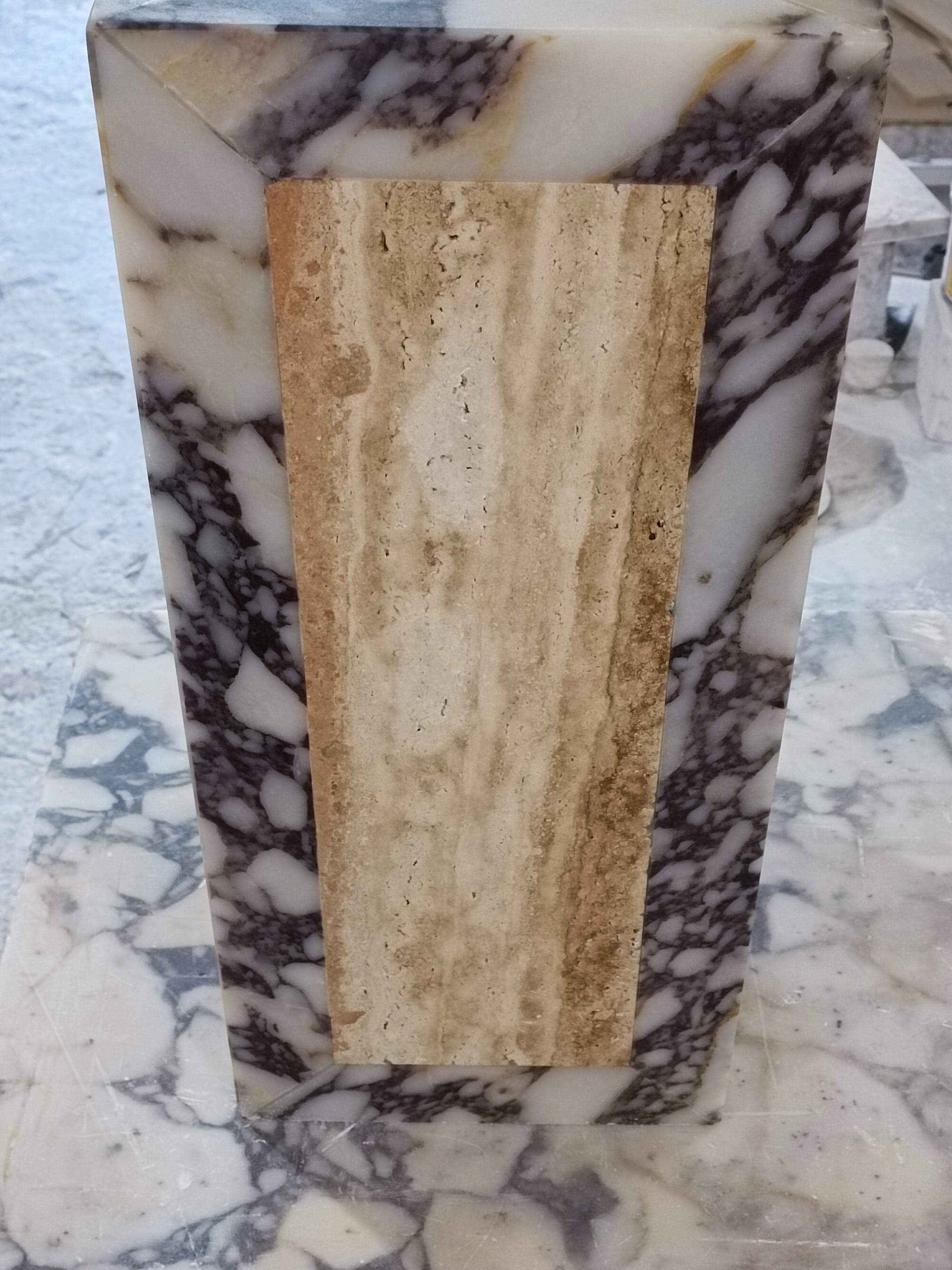 Cube Coffee Table Made of Double Color Marble and Travertine 