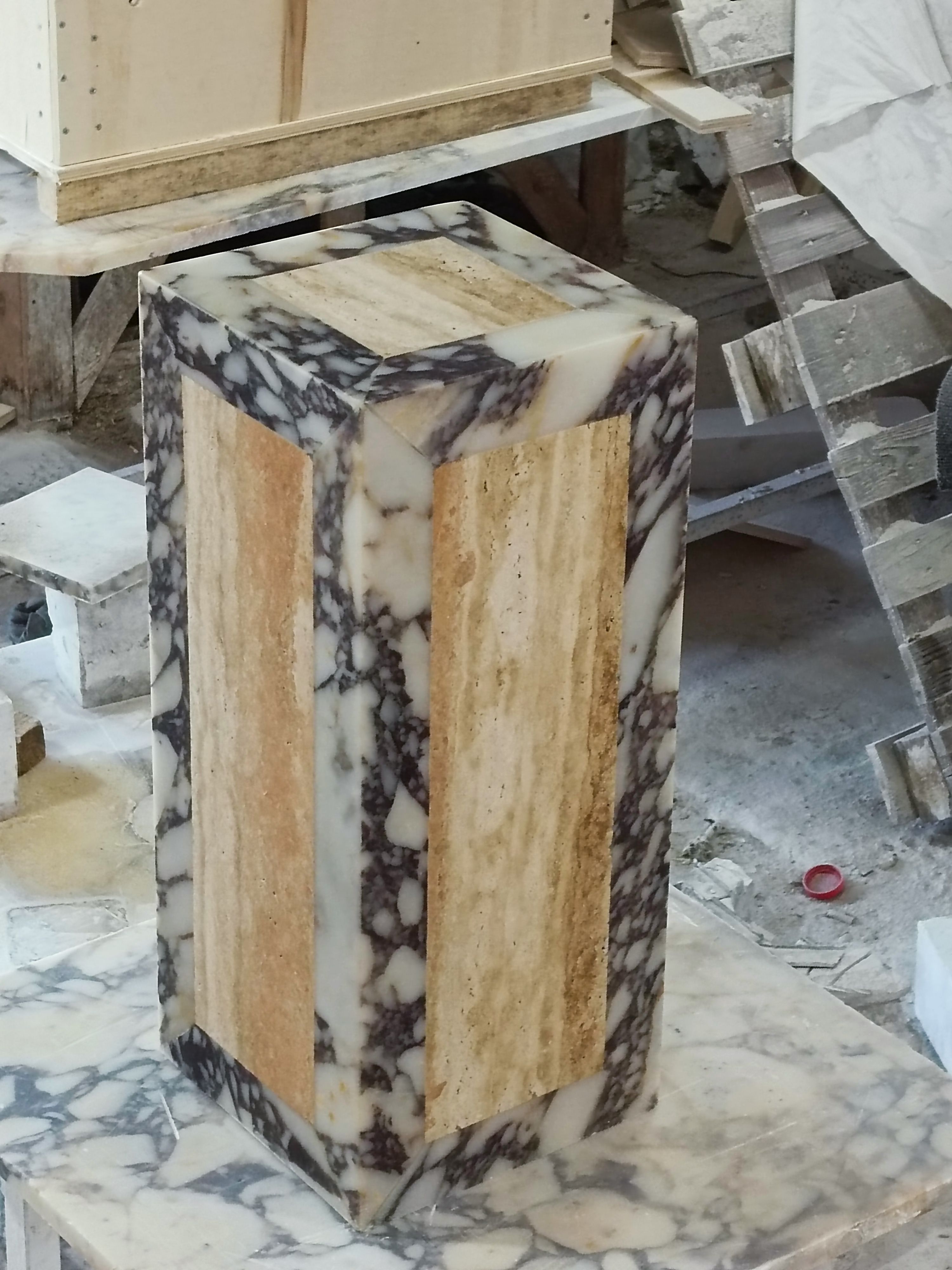 Cube Coffee Table Made of Double Color Marble and Travertine 