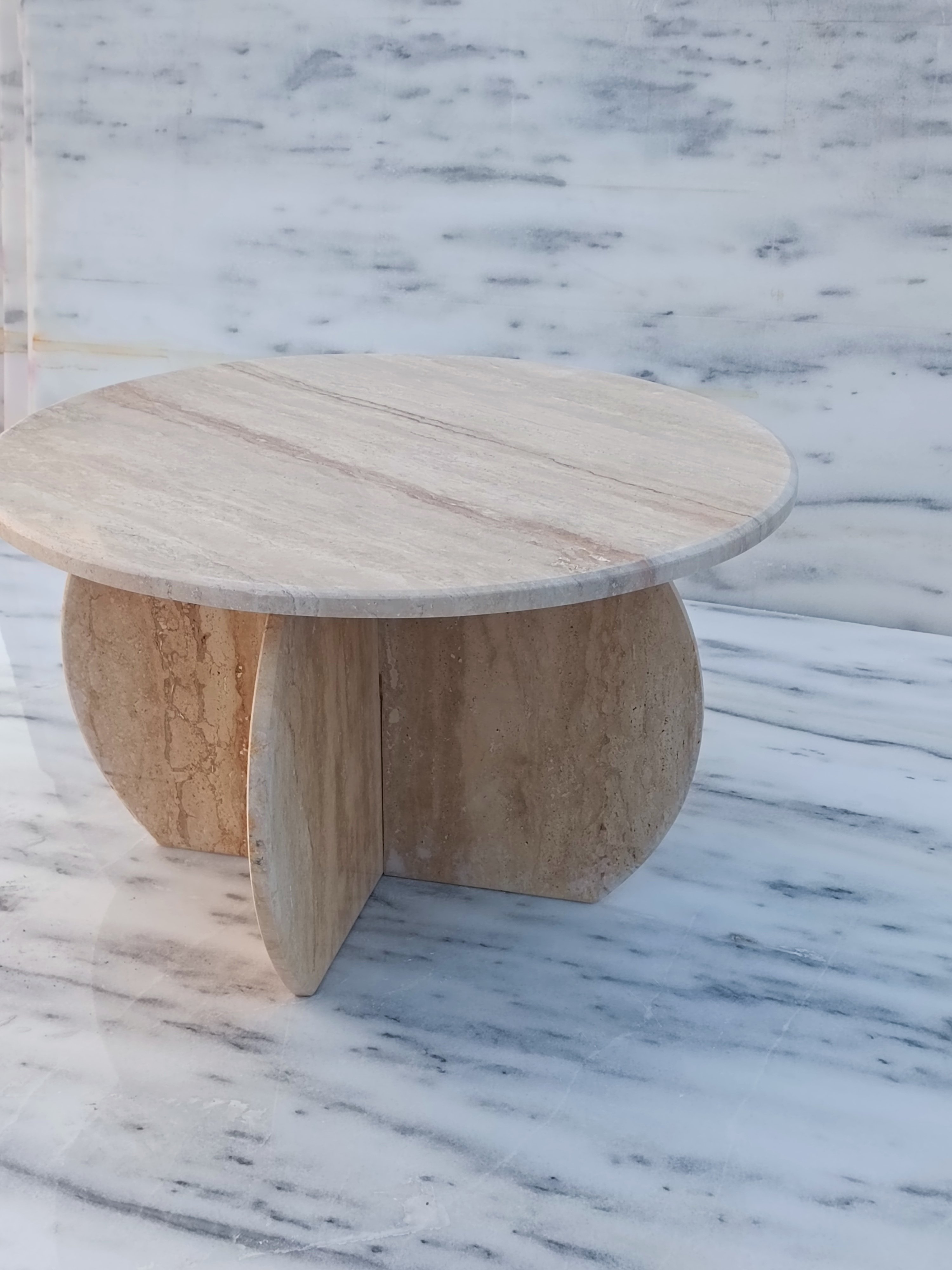 Travertine center table coffee table 70 cm diameter center table - handmade