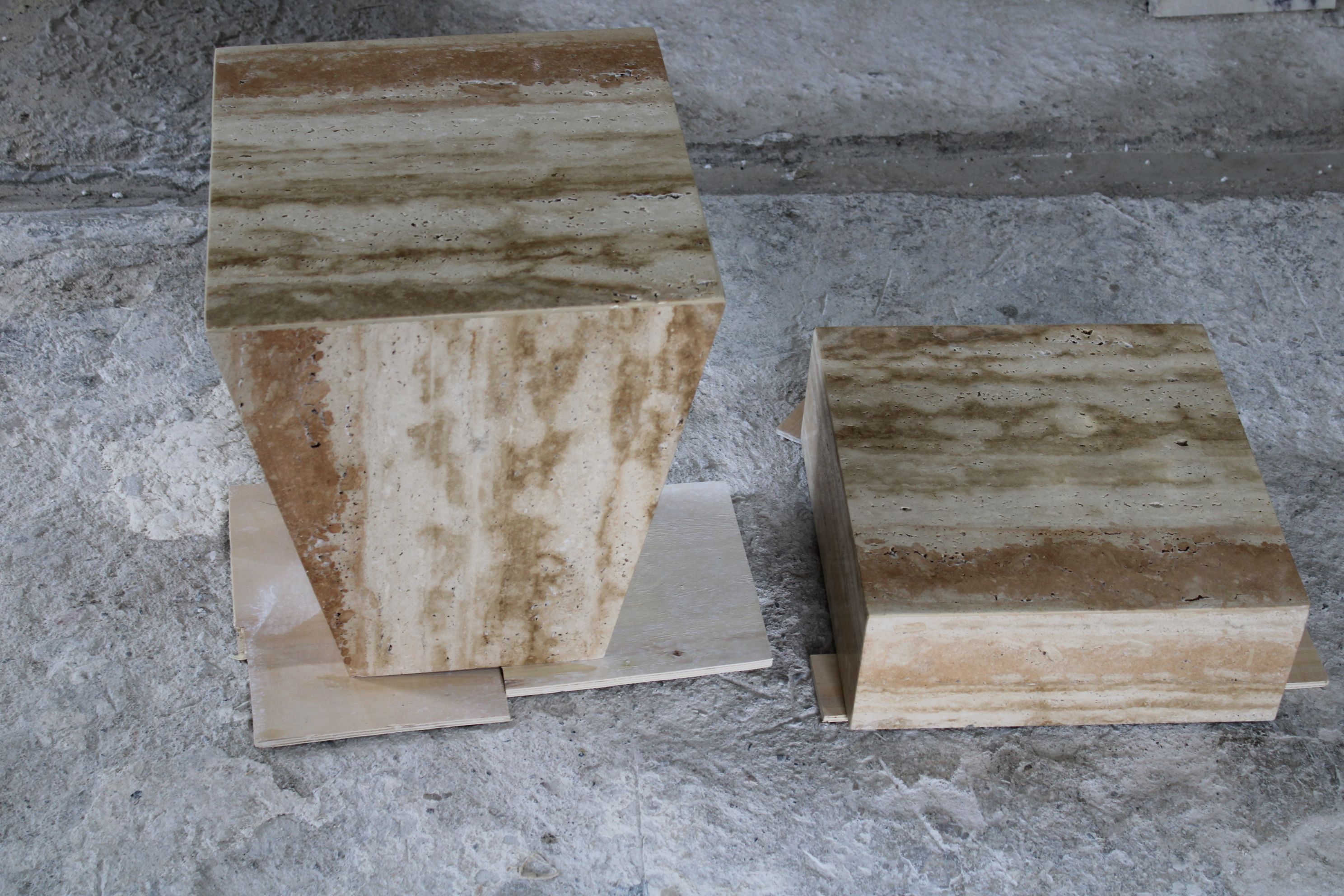 Travertine Geometric Cube Coffee Table Two Pieces