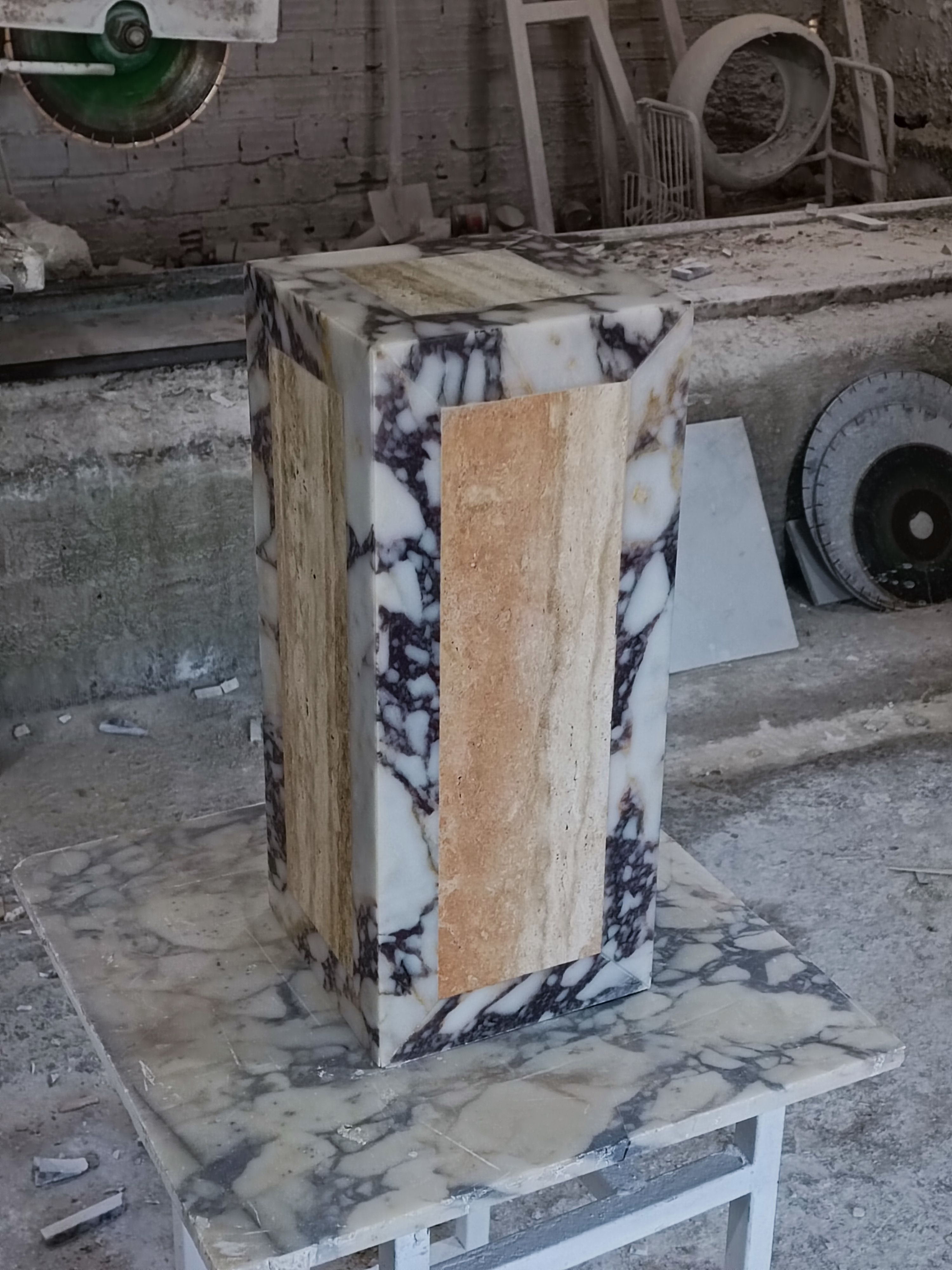 Cube Coffee Table Made of Double Color Marble and Travertine 