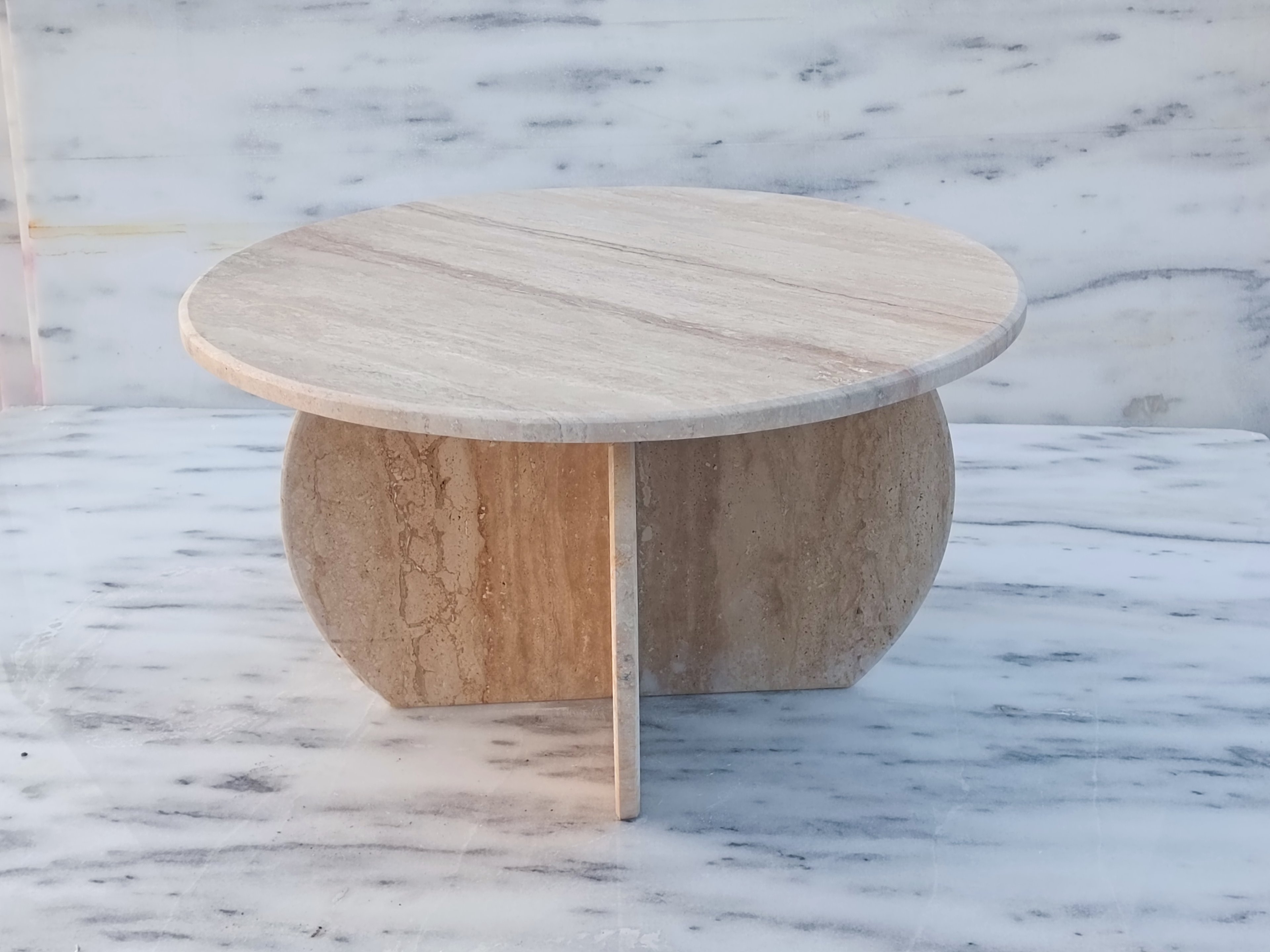 Travertine center table coffee table 70 cm diameter center table - handmade