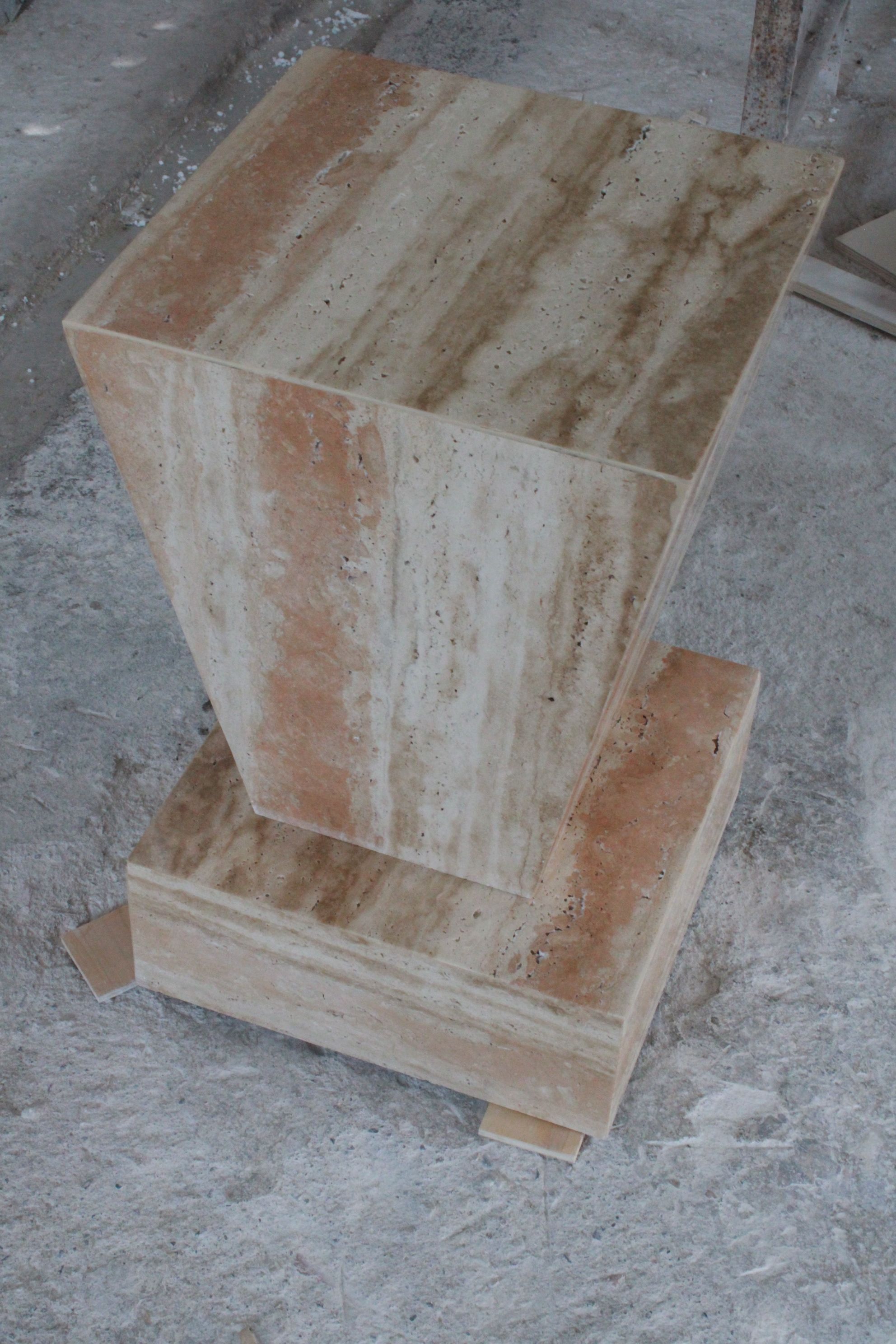 Travertine Geometric Cube Coffee Table Two Pieces