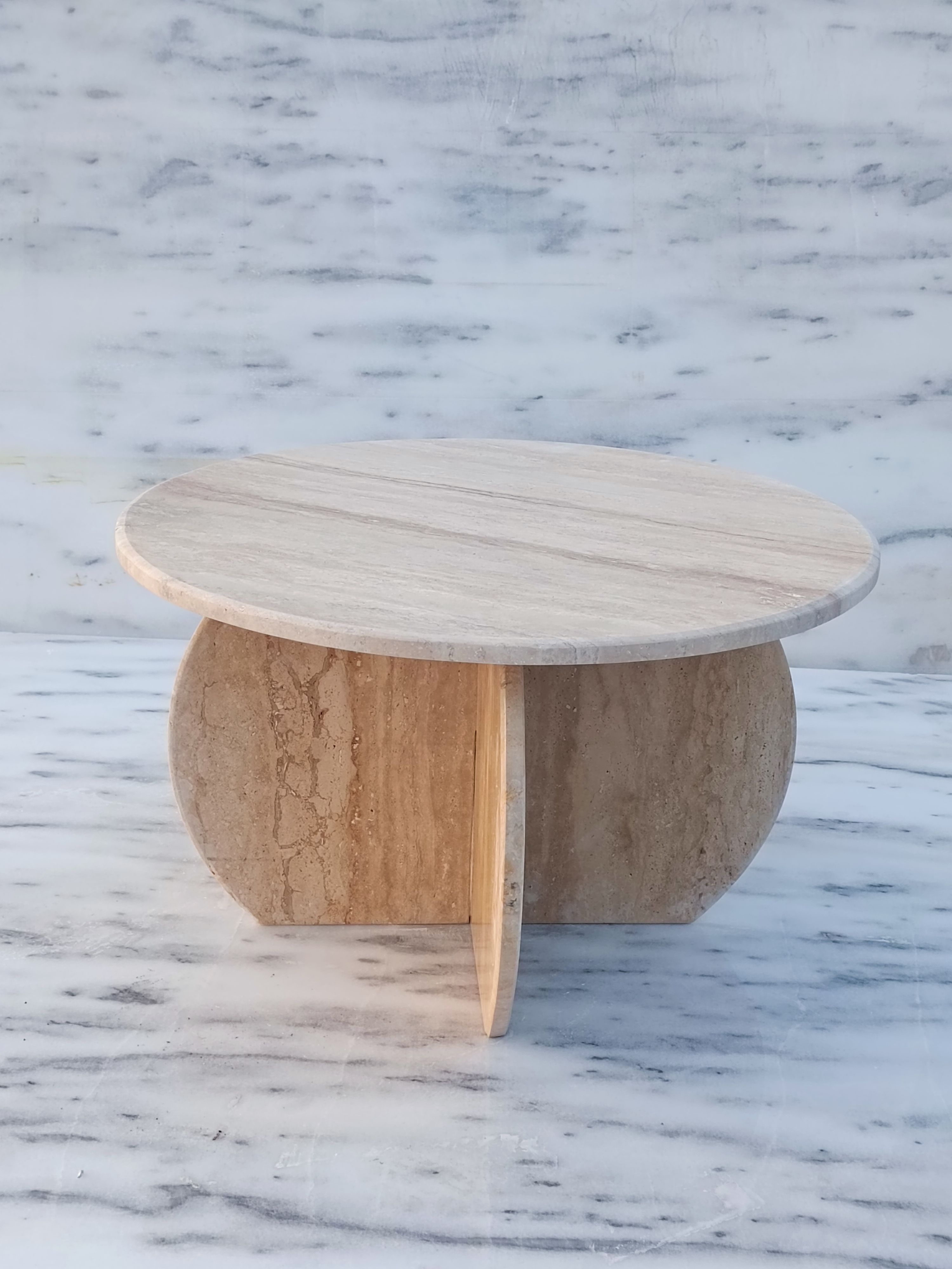 Travertine center table coffee table 70 cm diameter center table - handmade