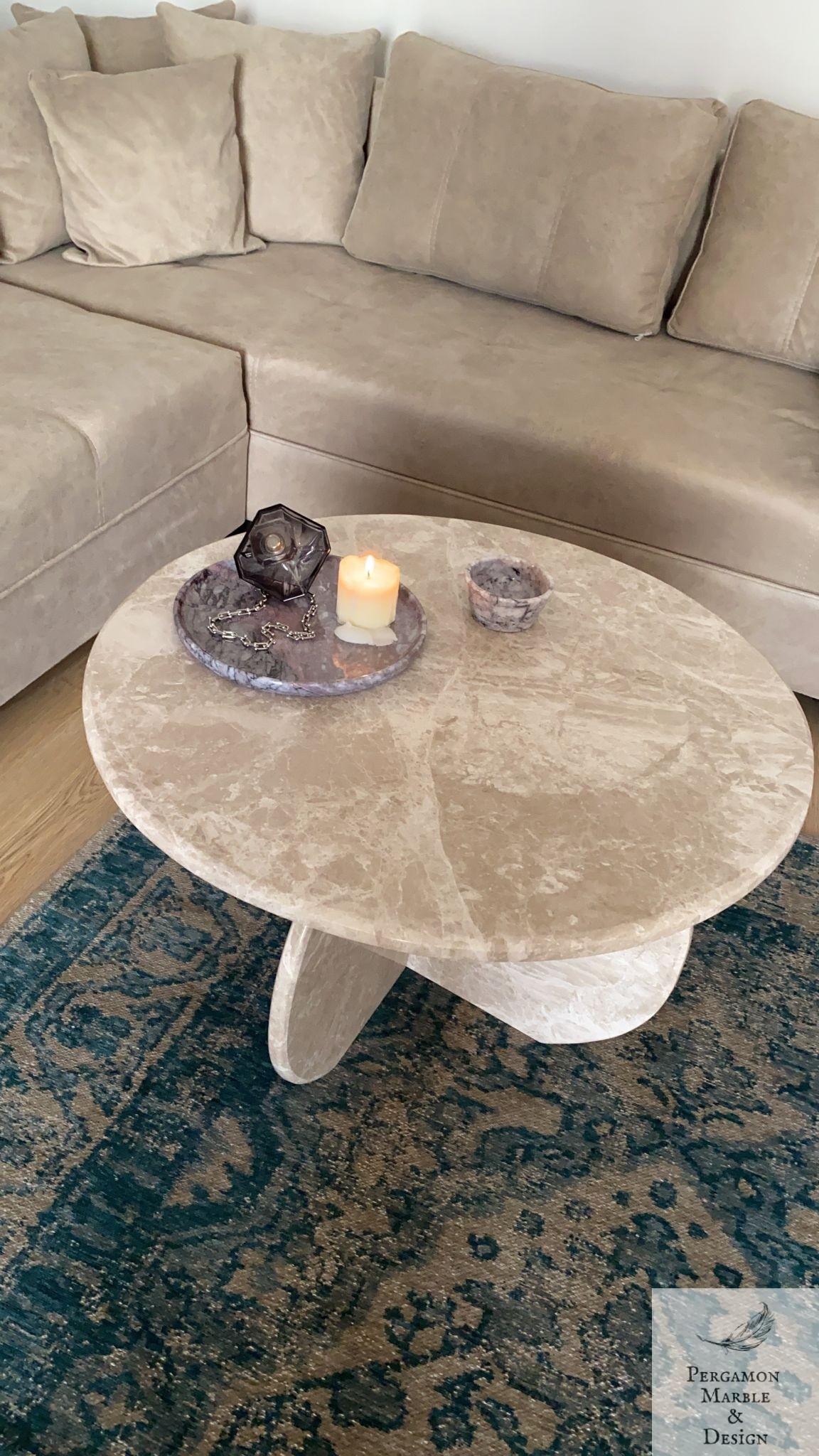 Beige Marble Coffee Table 60 cm - Handmade