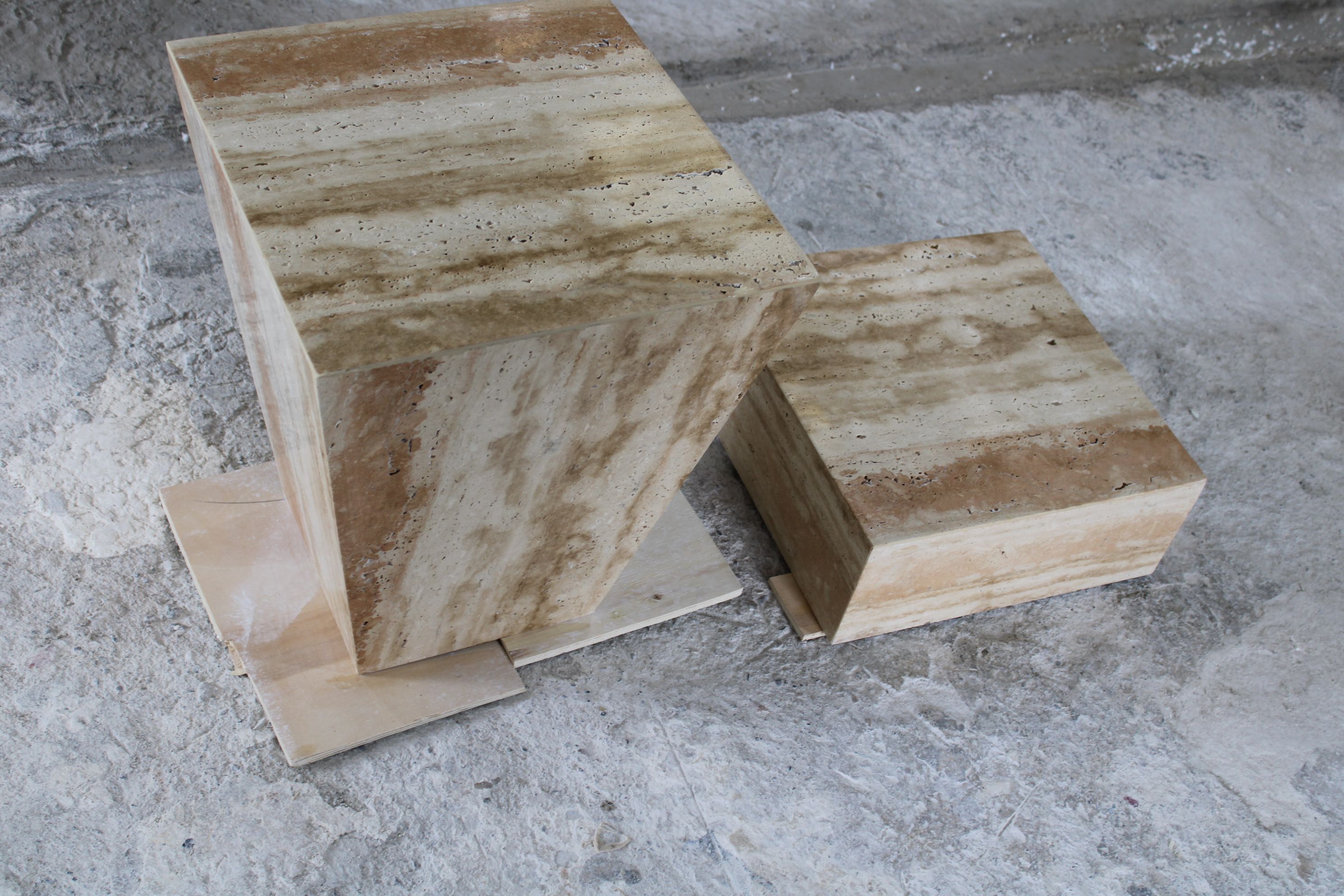 Travertine Geometric Cube Coffee Table Two Pieces