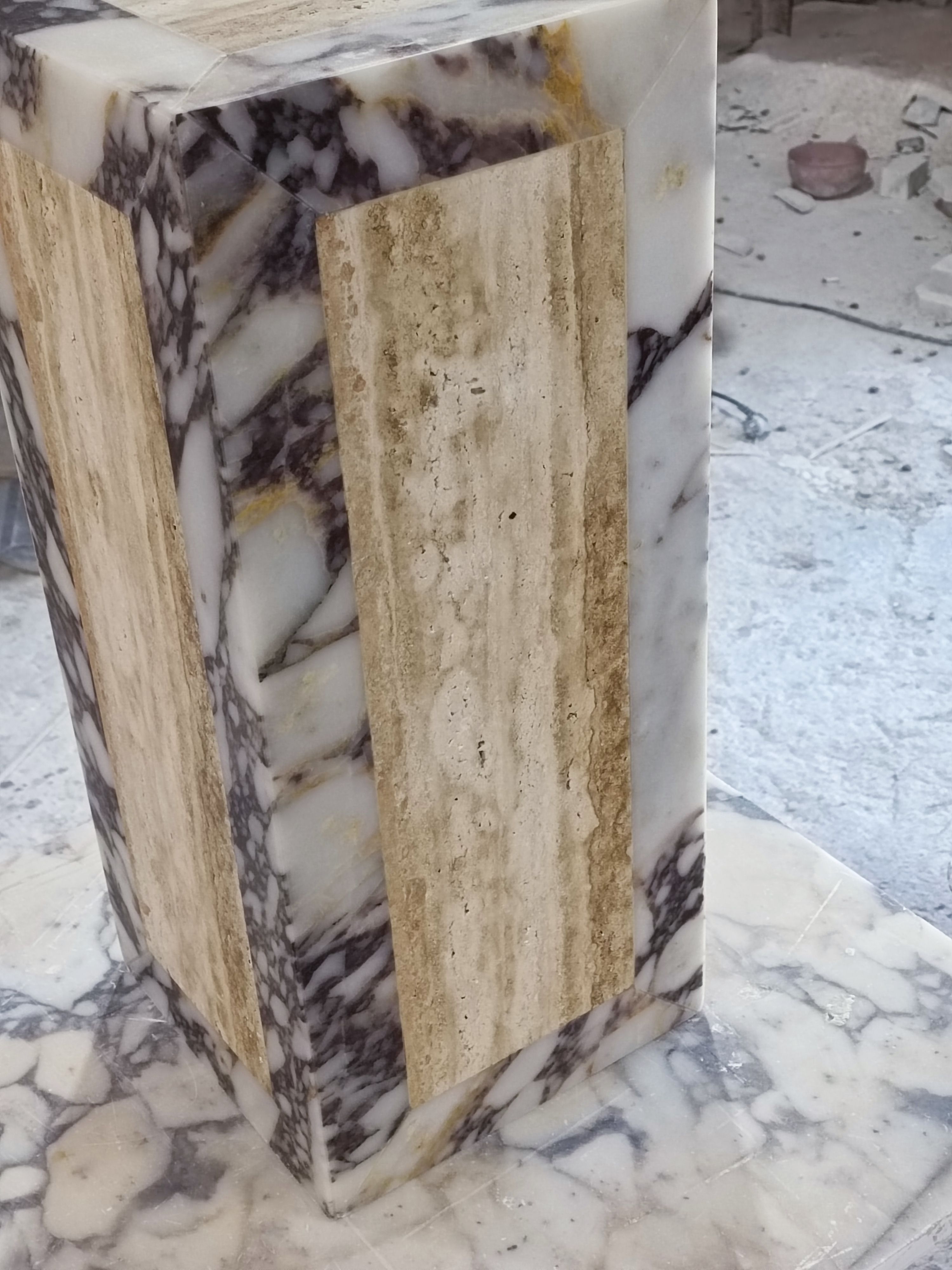 Cube Coffee Table Made of Double Color Marble and Travertine 