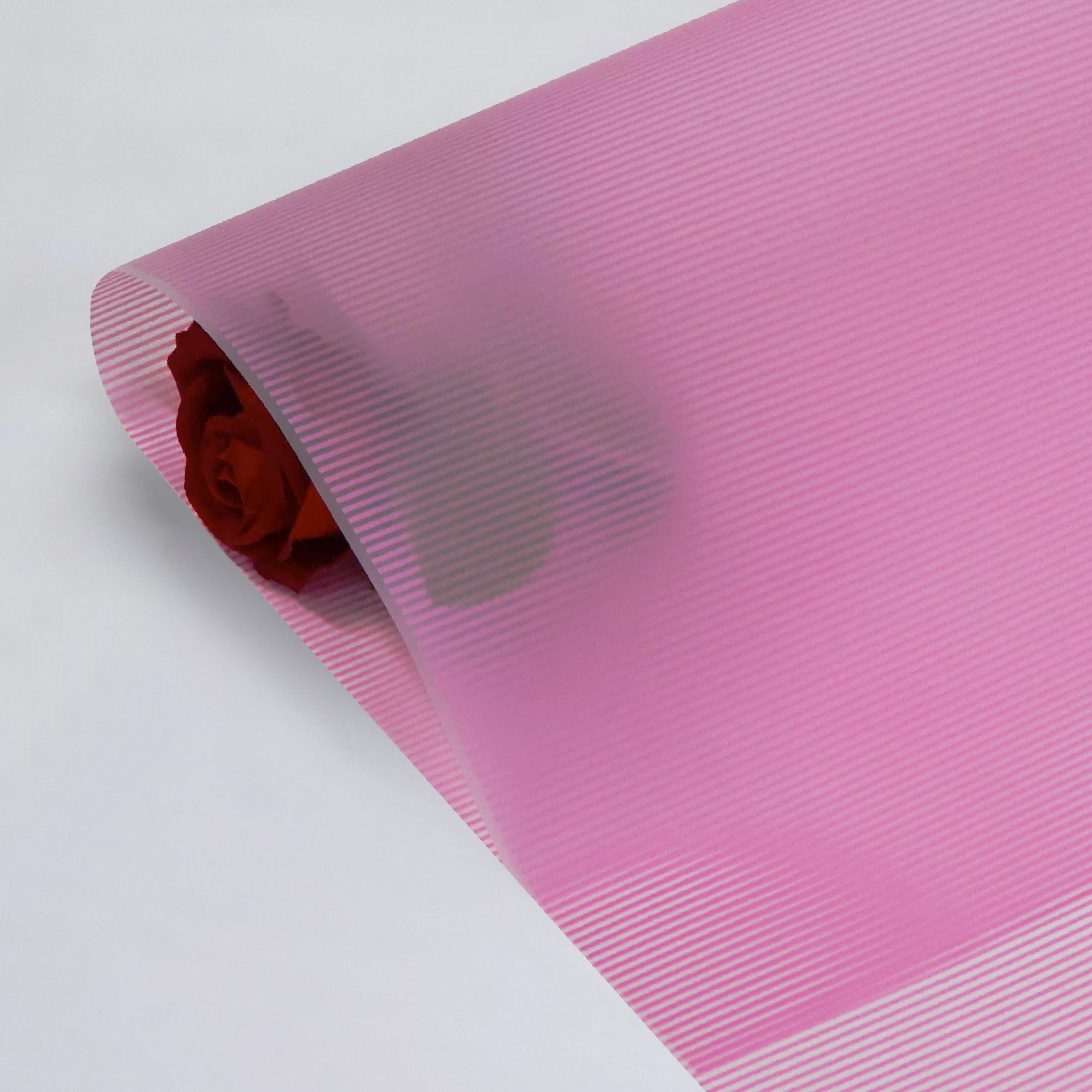 Çizgili Pembe Renk Çiçek Buket Kağıtı&Paketleme Mazemesi 55x55cm-20 Sayfa