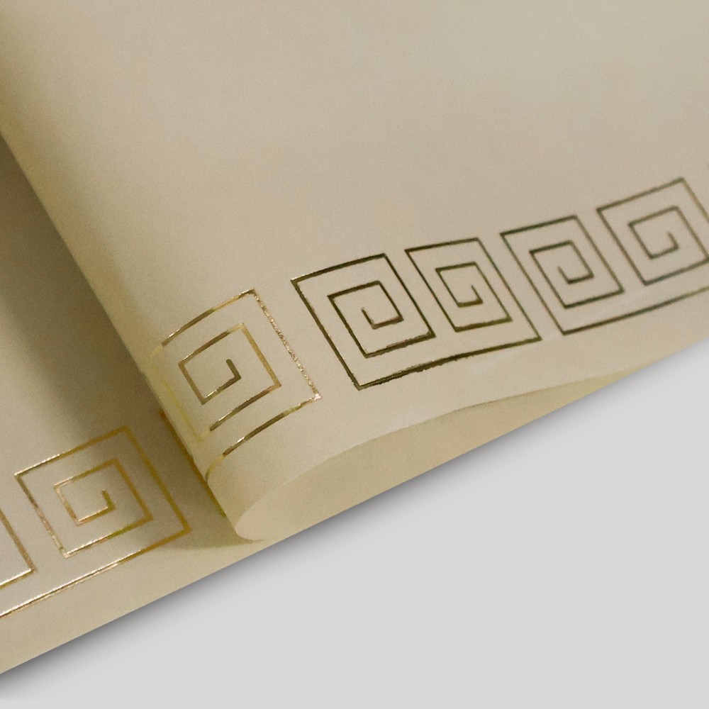 Kraft Kağıt Ön-Arka Mat Tek Renk Gold Varak Yaldız Baskılı Roma Motif Desenli Çiçek Buket Kağıdı-57x57 cm-15 Sayfa