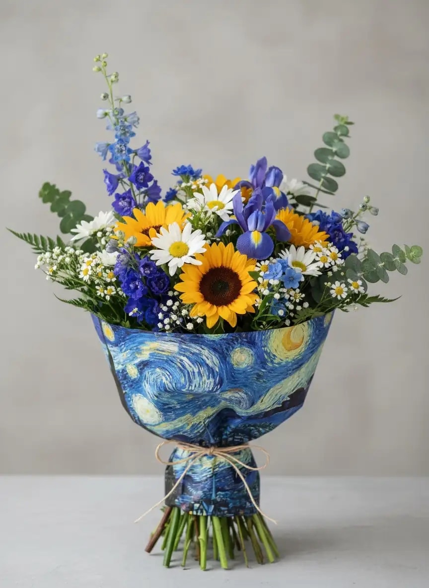 Yıldızlı Gece Tasarımlı Çiçek Buket Kağıdı - 55x55cm - 20 Sayfa. 