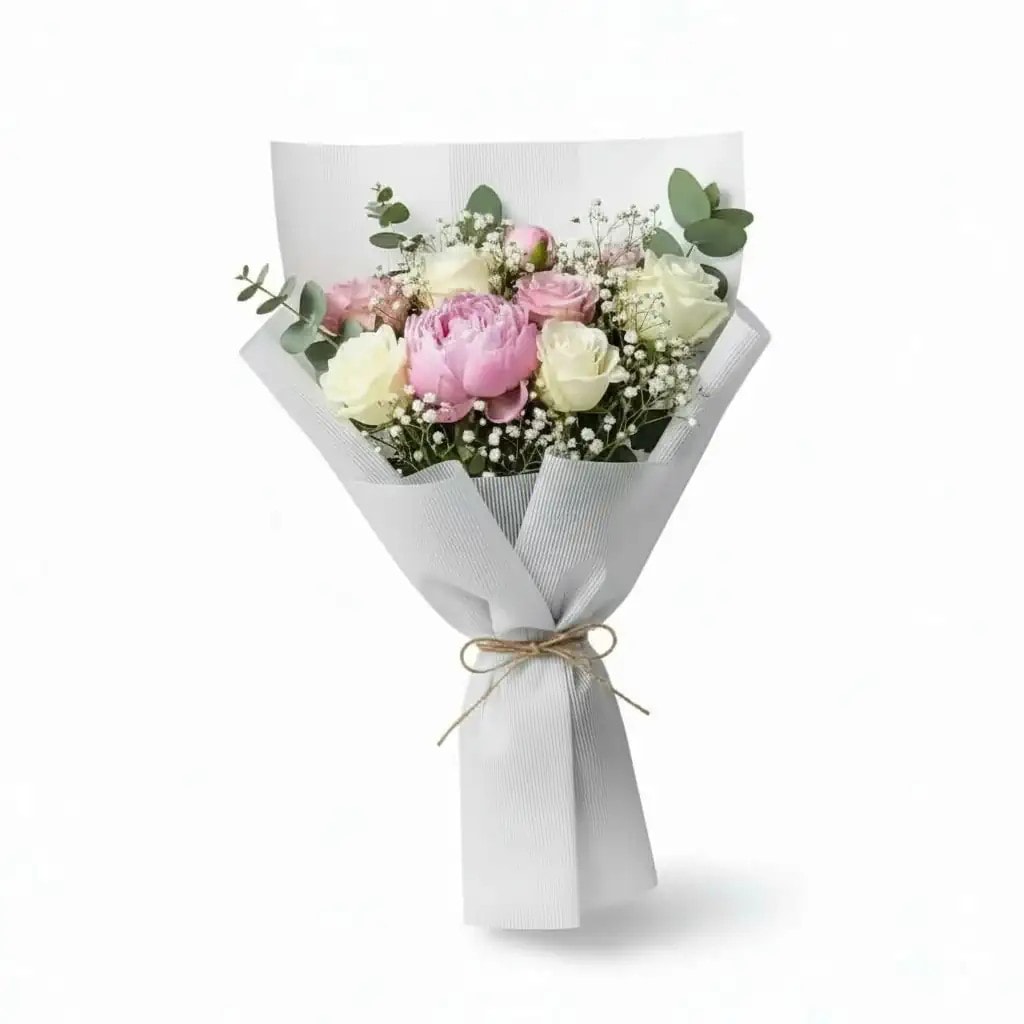 Çizgili Beyaz Renk Çiçek Buket Kağıtı&Paketleme Mazemesi-Mat Opp-55x55cm-20 Sayfa