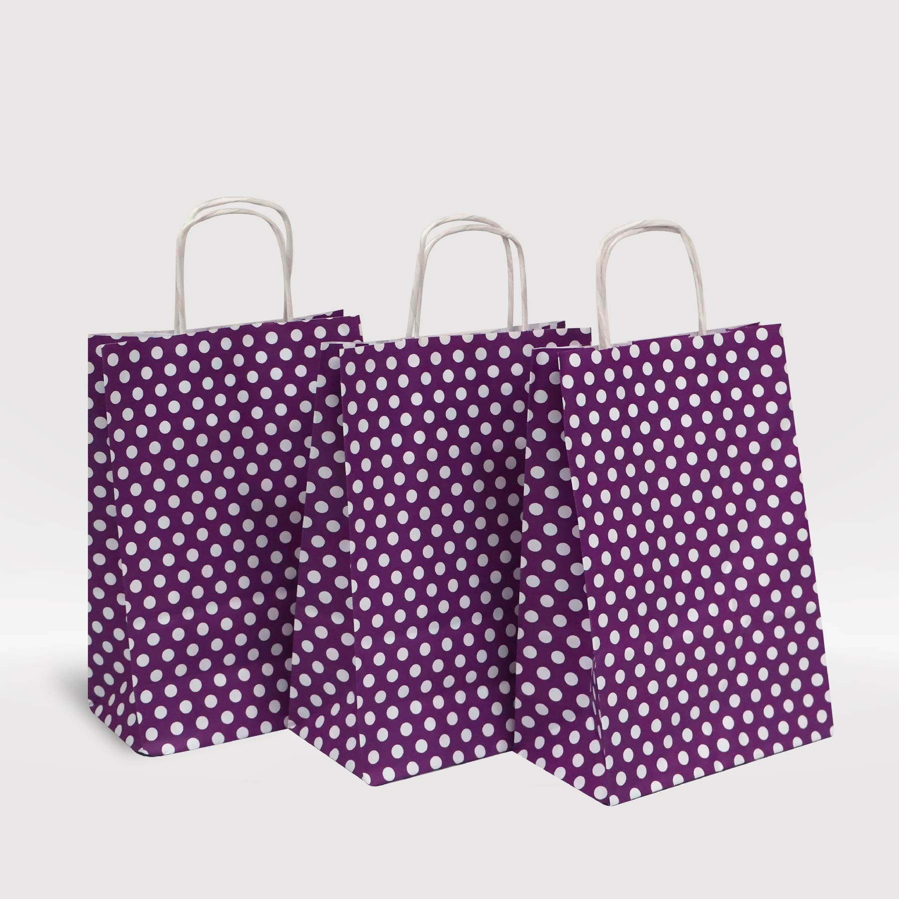Mor Puantiyeli Kraft Kağıt Çanta 18x8x25-(25Adet)