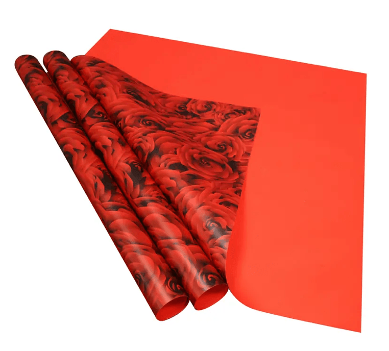 Kırmızı Gül Tasarımlı Çiçek Buket Kağıdı-Sedef-55x55cm-(1 Paket - 20 Sayfa)