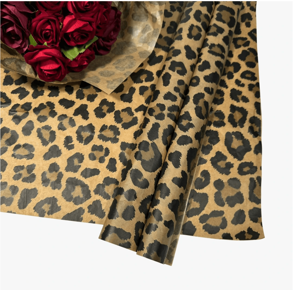 Leopar Desenli Çiçek Buket Kağıdı Virgin Kraft Kağıt-40gr-55x55cm-(1 Paket - 20Sayfa)