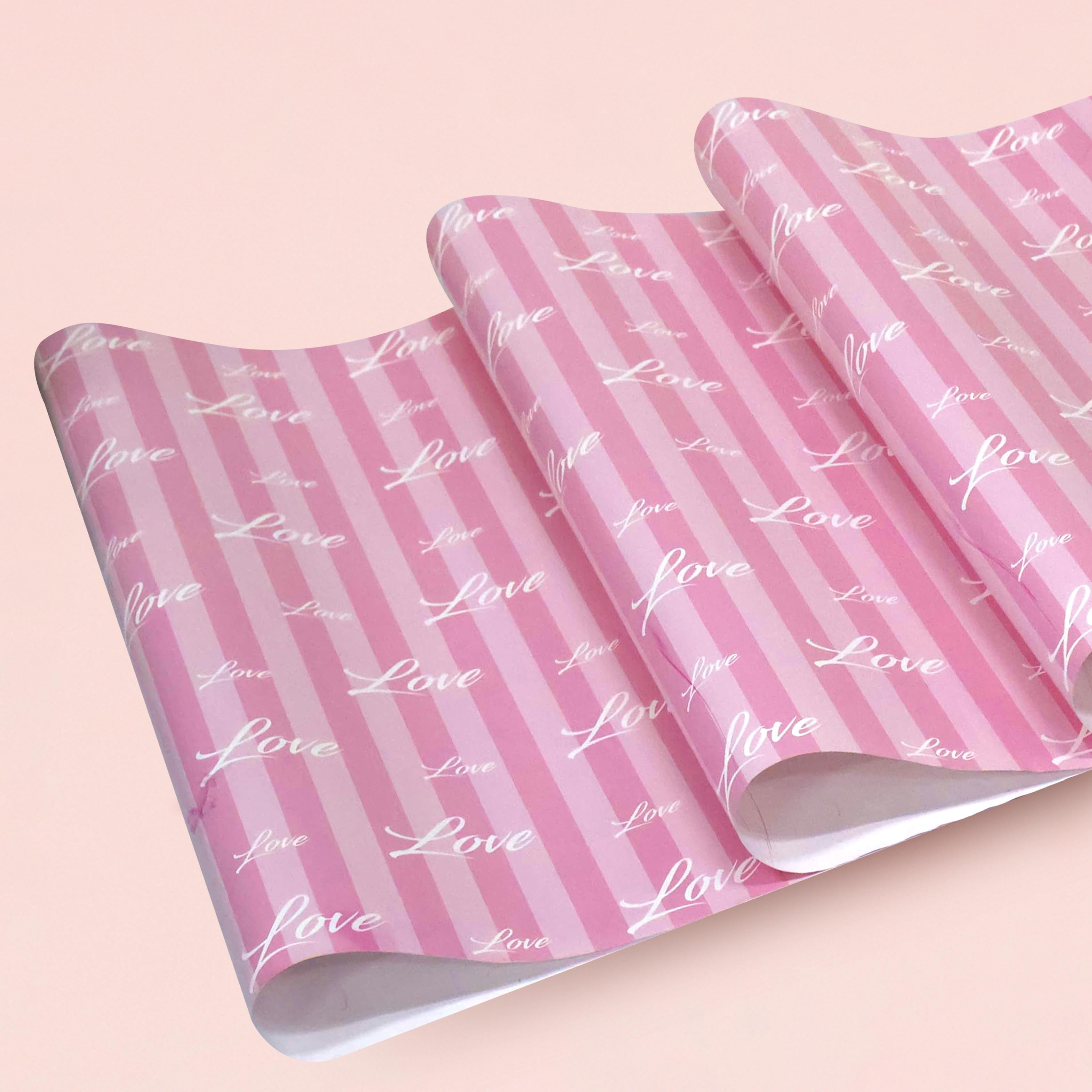Love Yazılı Pembe Tasarımlı Hediye Paketleme Mazemesi-50x70cm-50Sayfa
