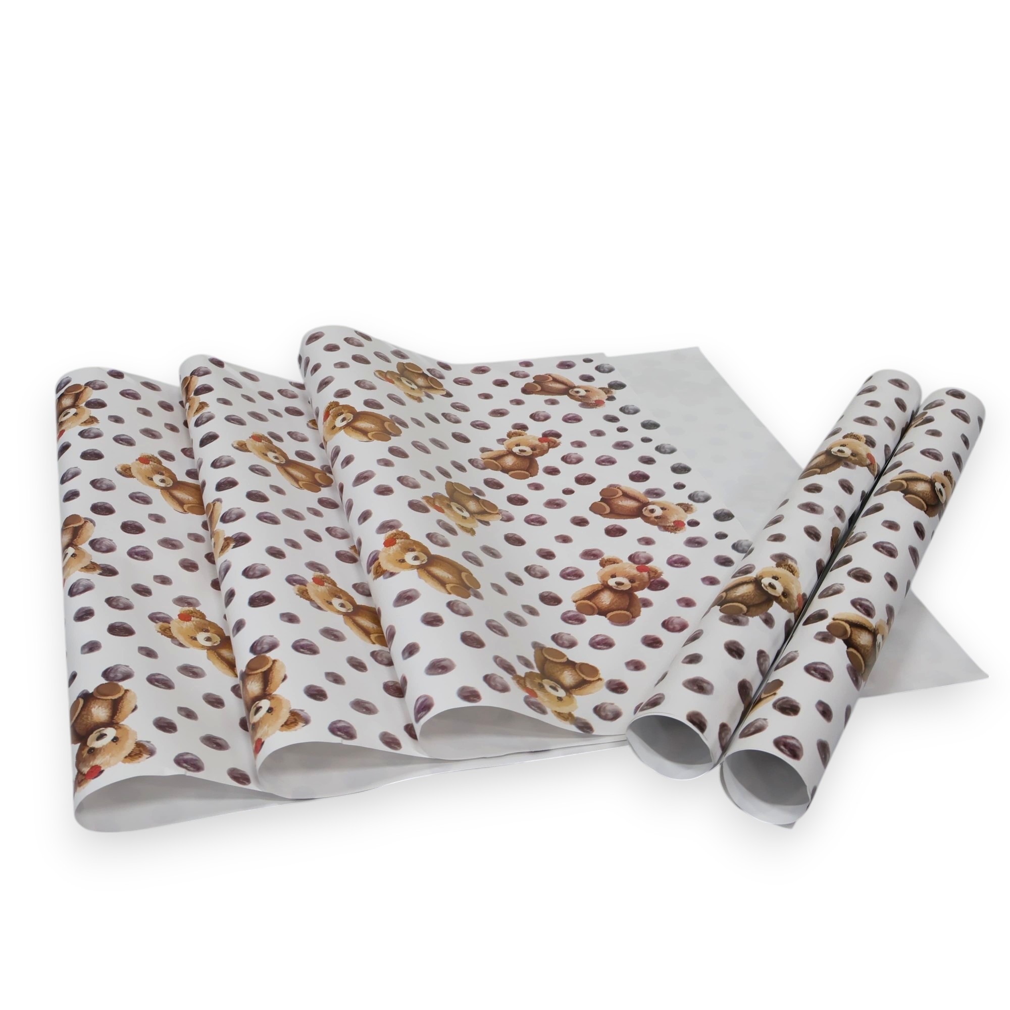 Puantiye Ayıcık Tasarımlı Hediye Paketleme Mazemesi-50x70cm-50Sayfa 
