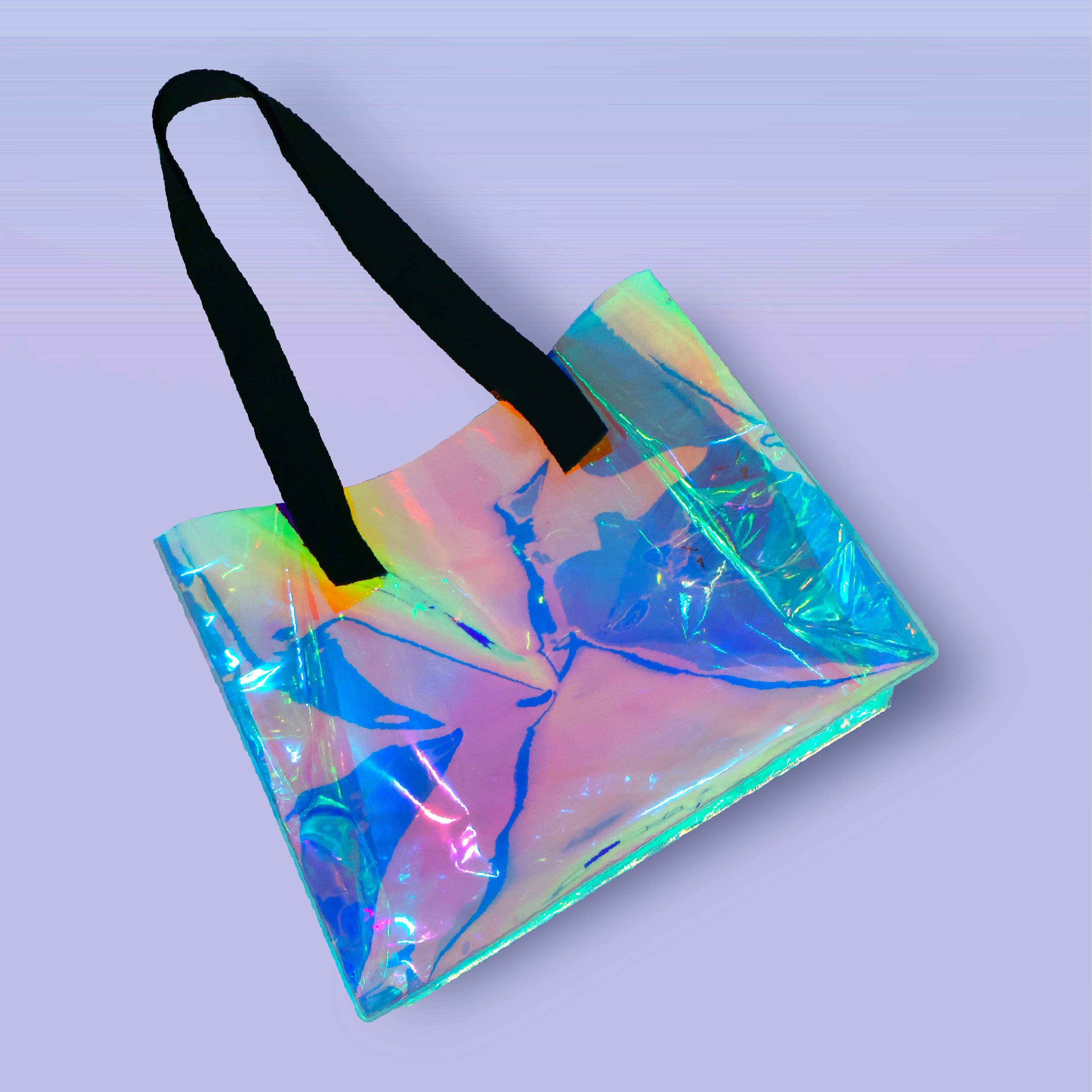 Hologram Desen Şeffaf renk Plaj Çantası-50 mic PVC-38x18x38cm