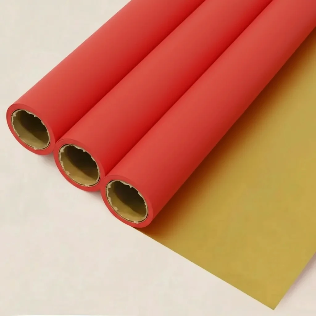 Kırmızı&Gold Renk Rulo Çiçek buket kağıdı-35 Metre-70cm-sedef