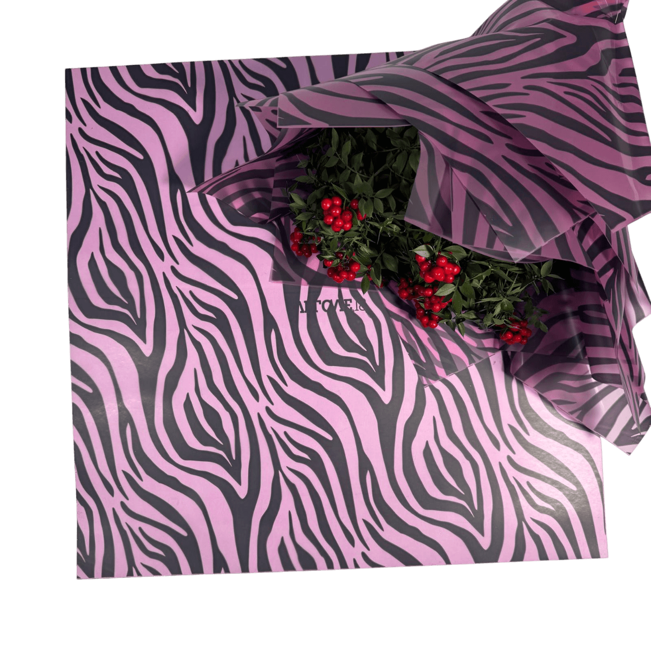 Zebra Desenli-Pembe Renk Çiçek Buket Kağıdı-Mat Opp 55x55cm-10Sayfa