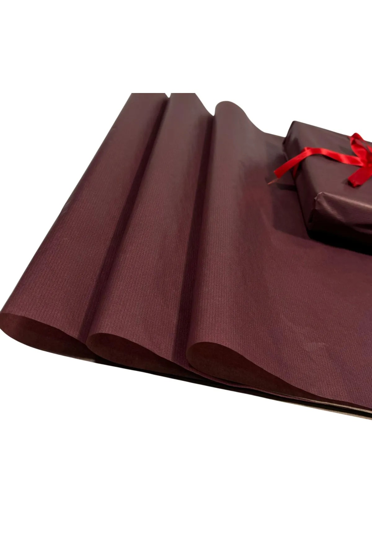 Çizgili Bordo Renkli Hediye Paketleme Kağıdı Virgin Kraft Kağıt 40gr-55x55cm-10Sayfa