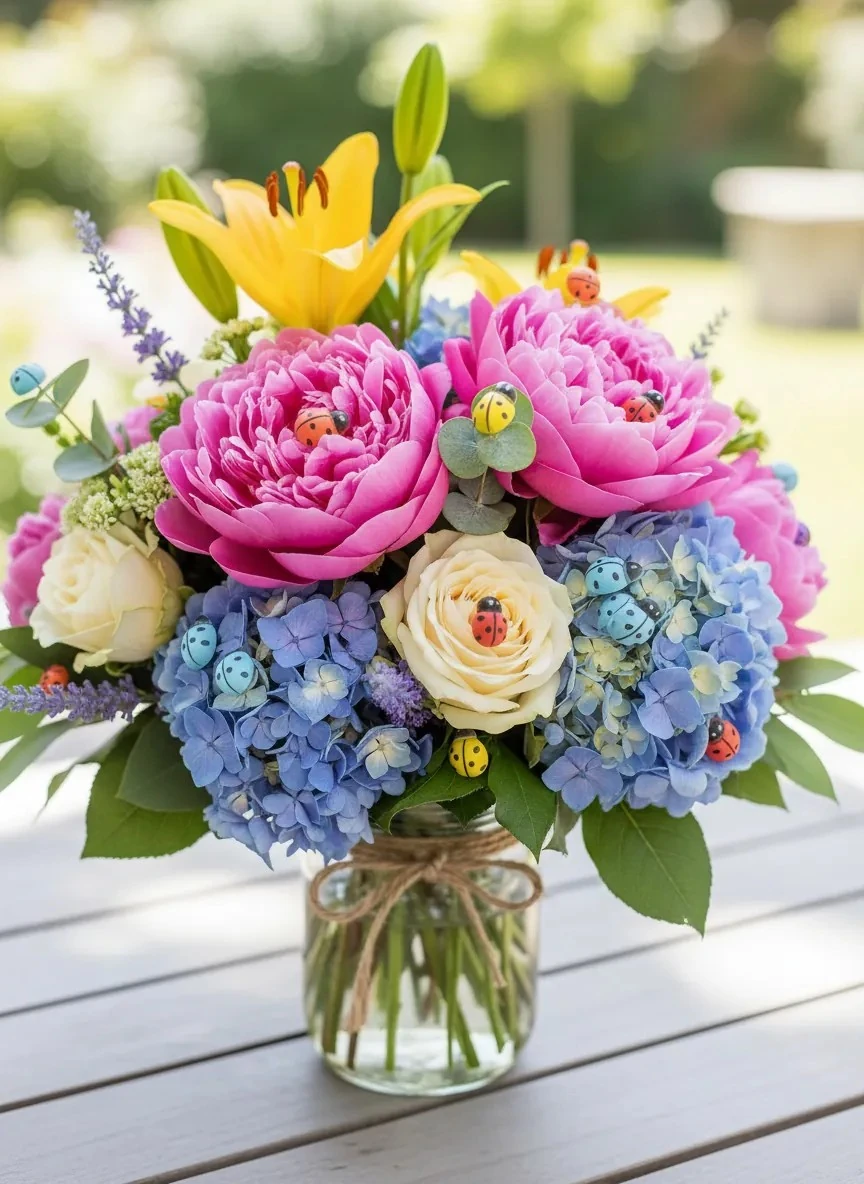 Yapıştırmalı Renkli Uğur Böceği - Çiçek buketi aksesuarı - Kart aksesuarı