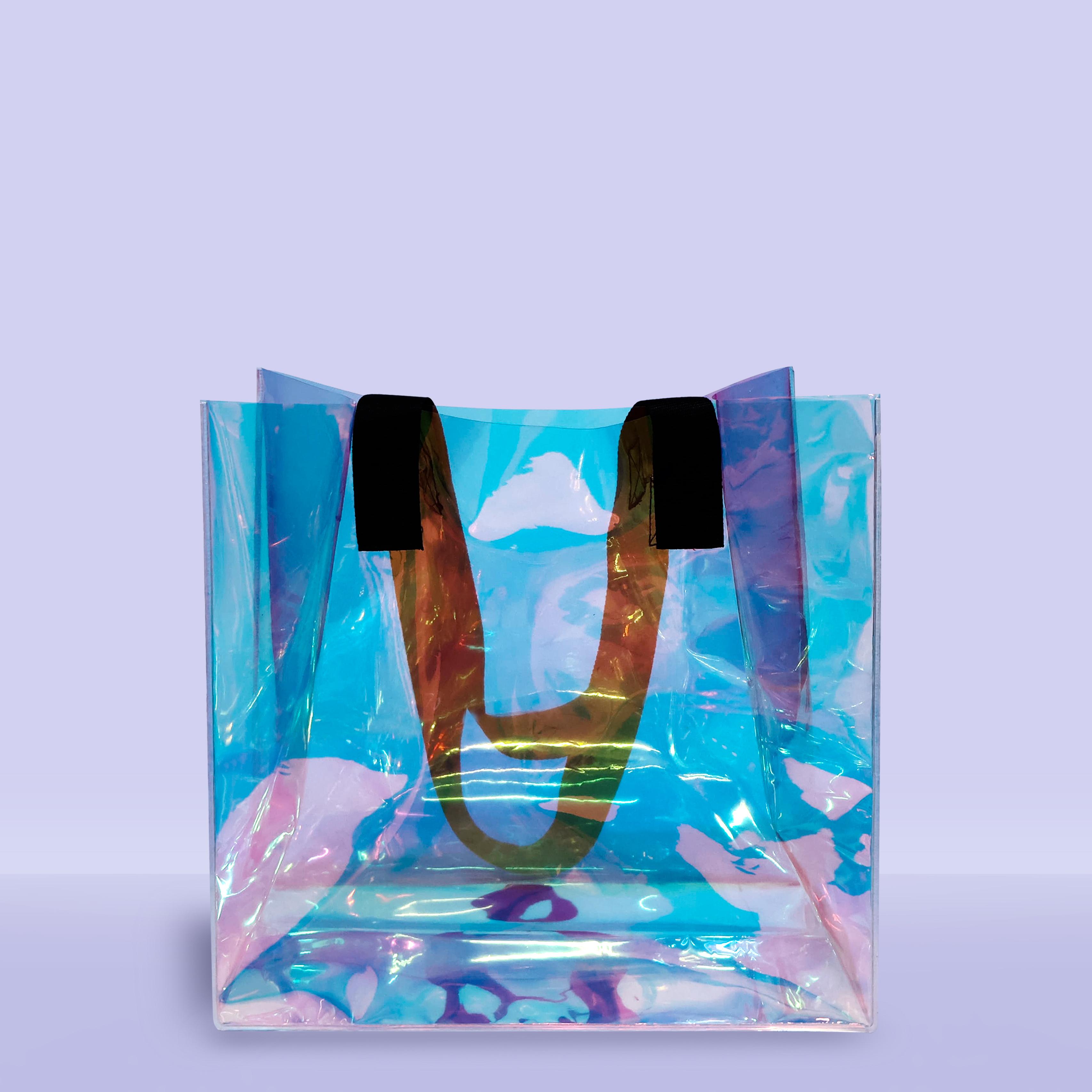 Hologram Desen Şeffaf renk Plaj Çantası-50 mic PVC-38x18x38cm