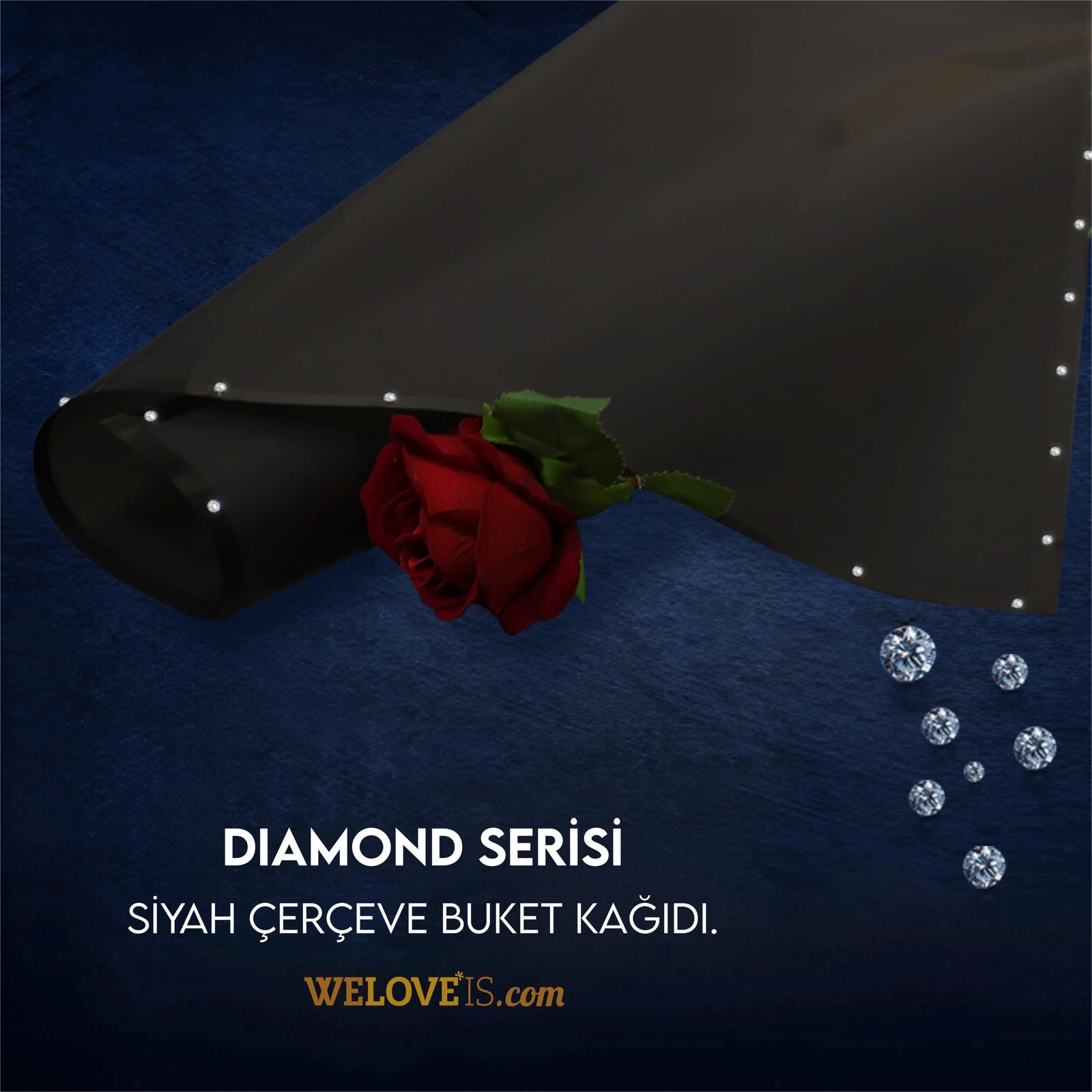 Diamond Serisi-Taşlı Kenar Çerçeveli Siyah Renk-Çiçek Buket Kağıdı