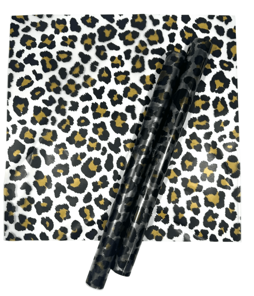 Leopar Desenli-Kahverengi&Siyah Çiçek Buketi Kağıdı Mat Opp-55x55cm-(1 Paket-20 Sayfa)