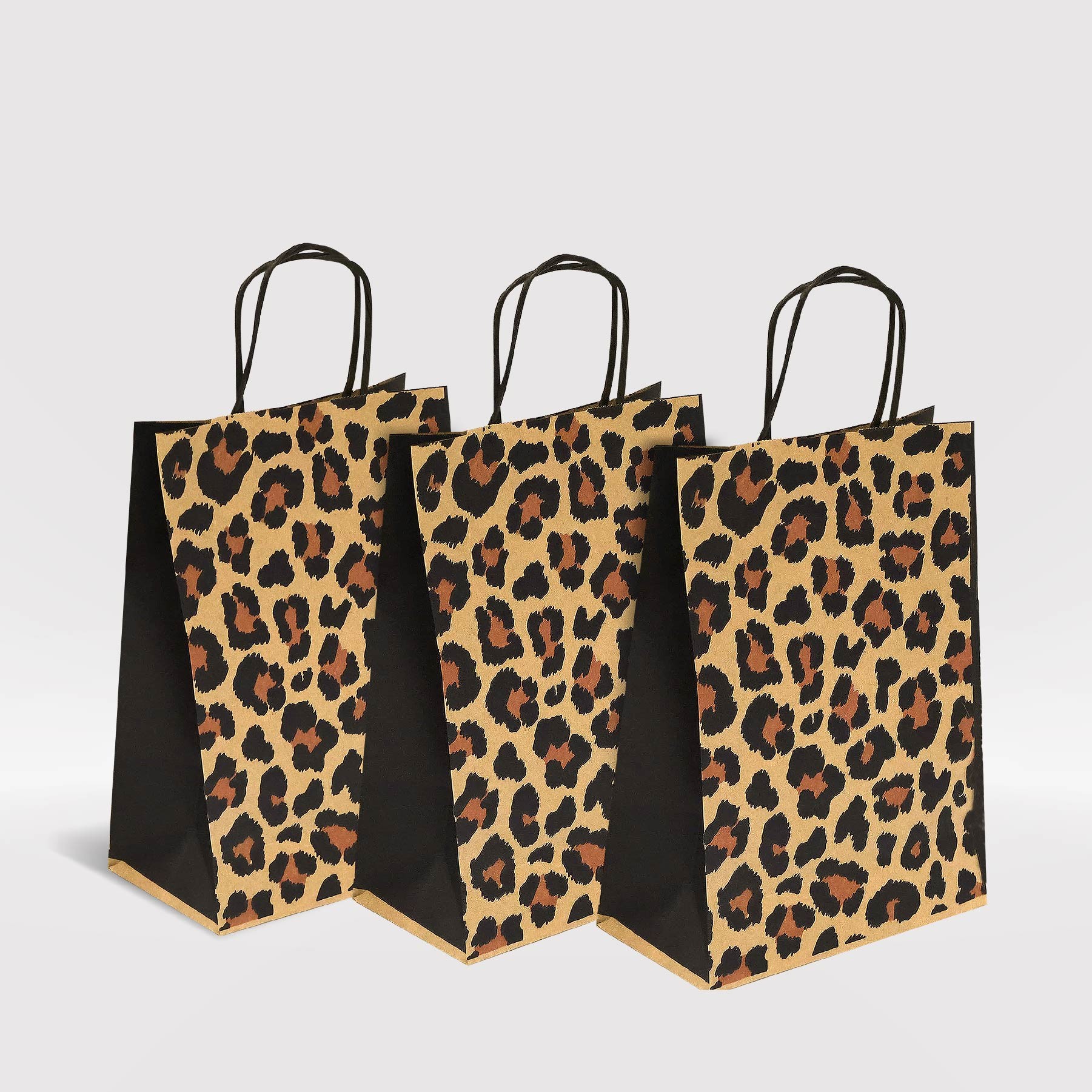 Leopar Desen Kraft Kağıt Çanta-18x8x25-(25 Adet)