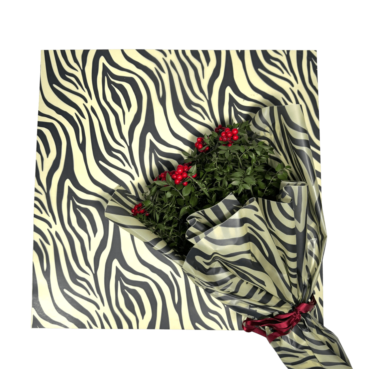 Zebra Desenli-Sarı Renk Çiçek Buket Kağıdı-Mat Opp-55x55cm-10Sayfa