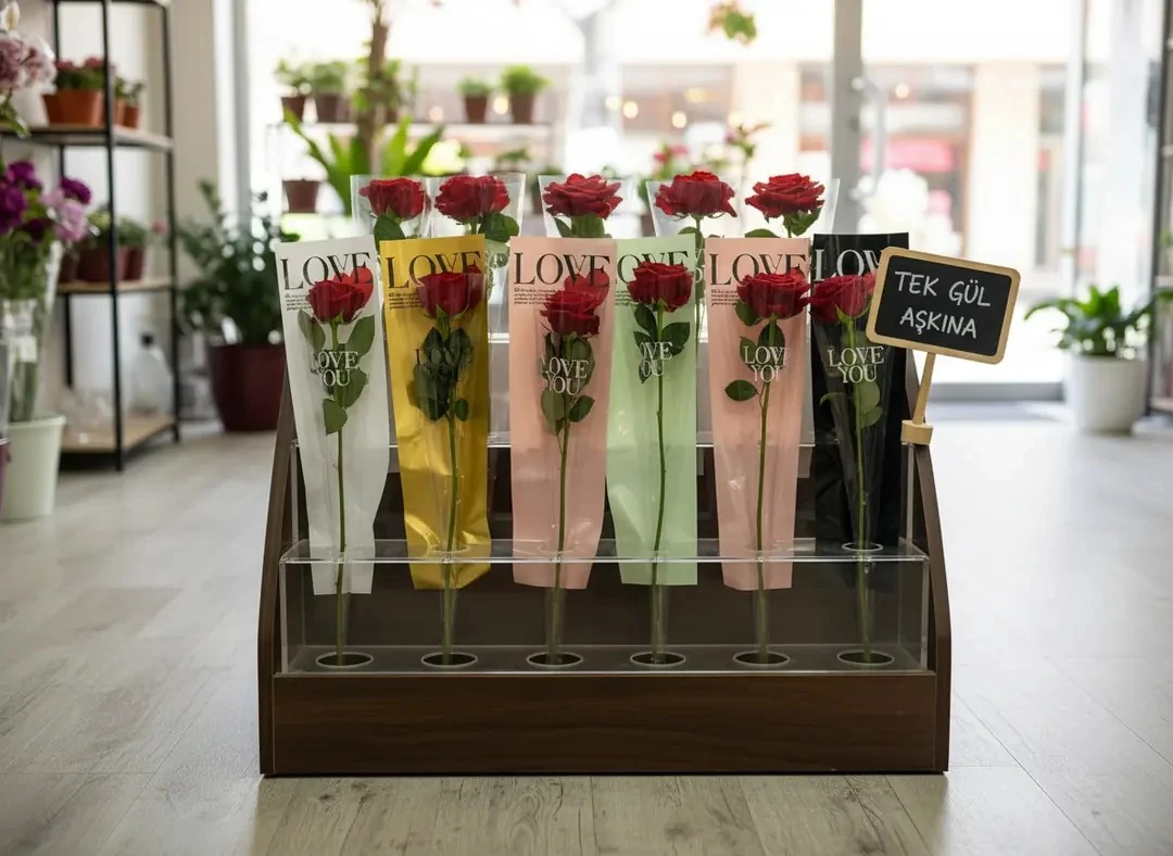 Tekli Çiçek Buket Ambalajı - Pembe Arka Plan - 100 Adet