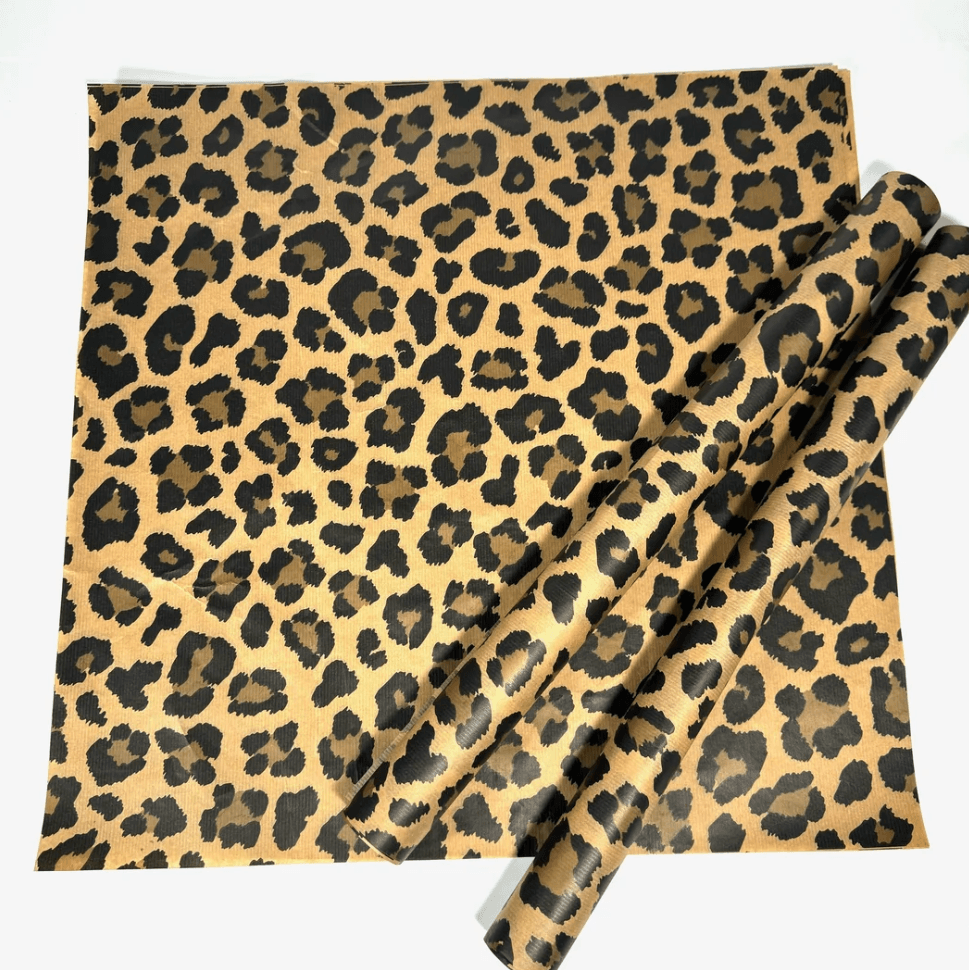Leopar Desenli Çiçek Buket Kağıdı Virgin Kraft Kağıt-40gr-55x55cm-(1 Paket - 20Sayfa)