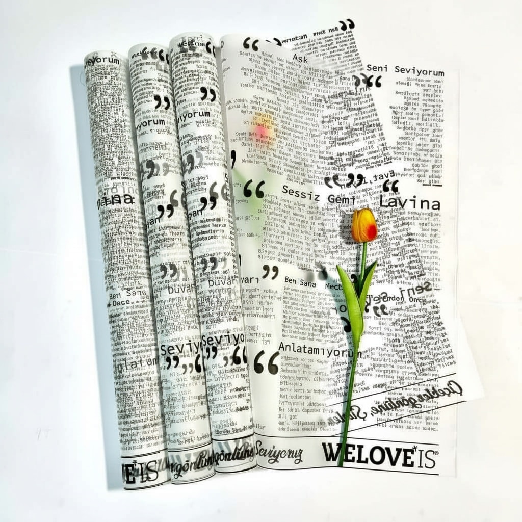 ''Şiir Aşkı'' Siyah Çiçek Buket Kağıdı Lüks Mat Opp55x55cm-20 Sayfa