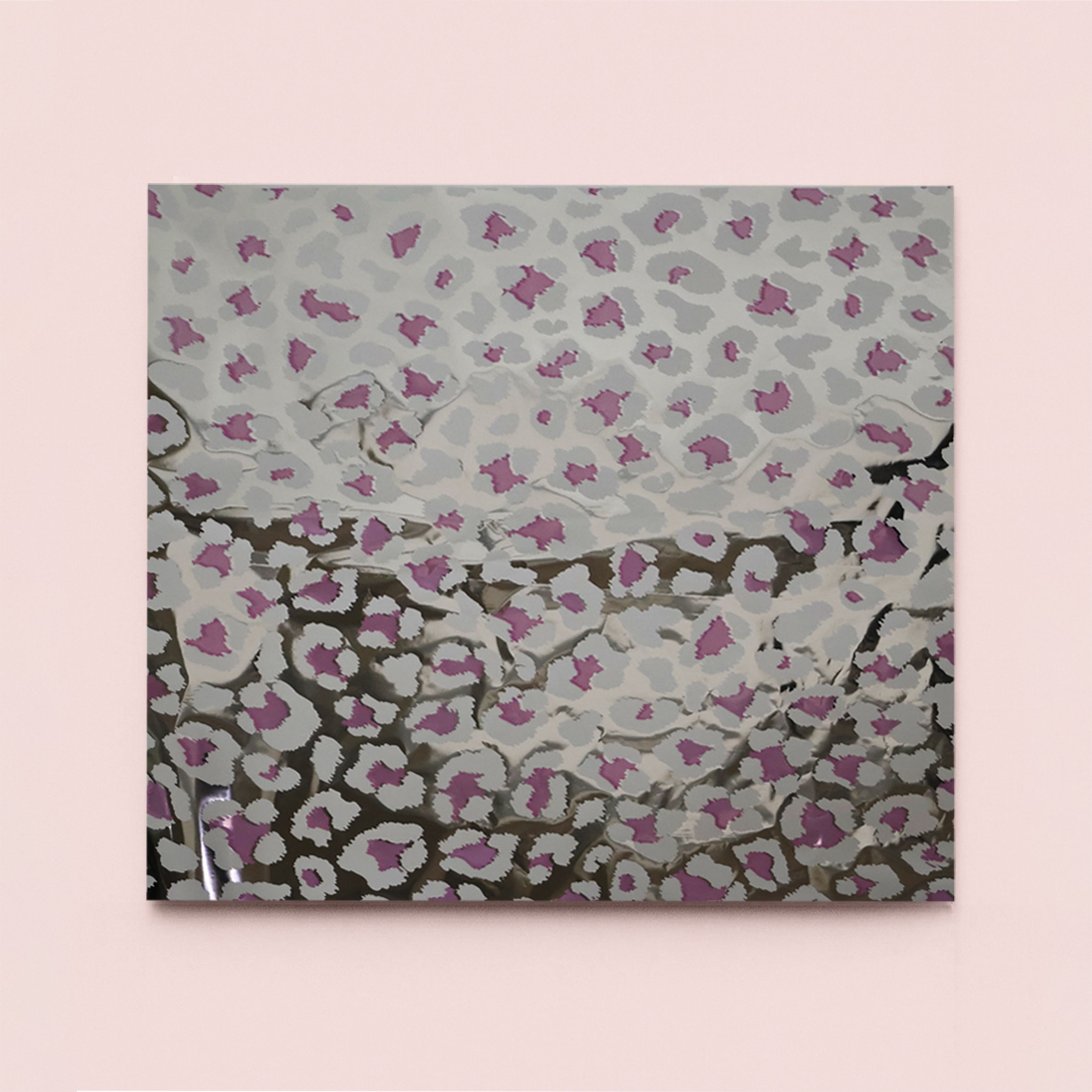 Lüks Metalize Leopar Desenli Pembe&beyaz Renk Hediye Paketleme Kağıdı-55x55cm-0,28mic Ince-20sayfa