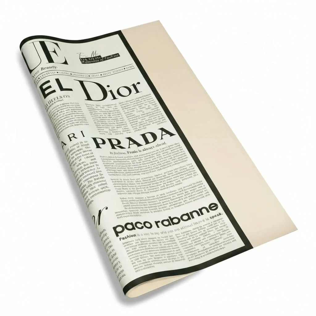 Dünya Markaları Vogue Gazete Tasarımlı Arka Plan Krem Renk Çiçek Buket Kağıdı -Sedef-55x55cm-20Sayfa