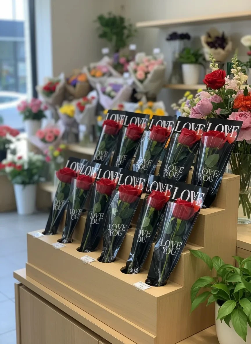 Tekli Çiçek Buket Ambalajı - Siyah Arka Plan - 100 Adet