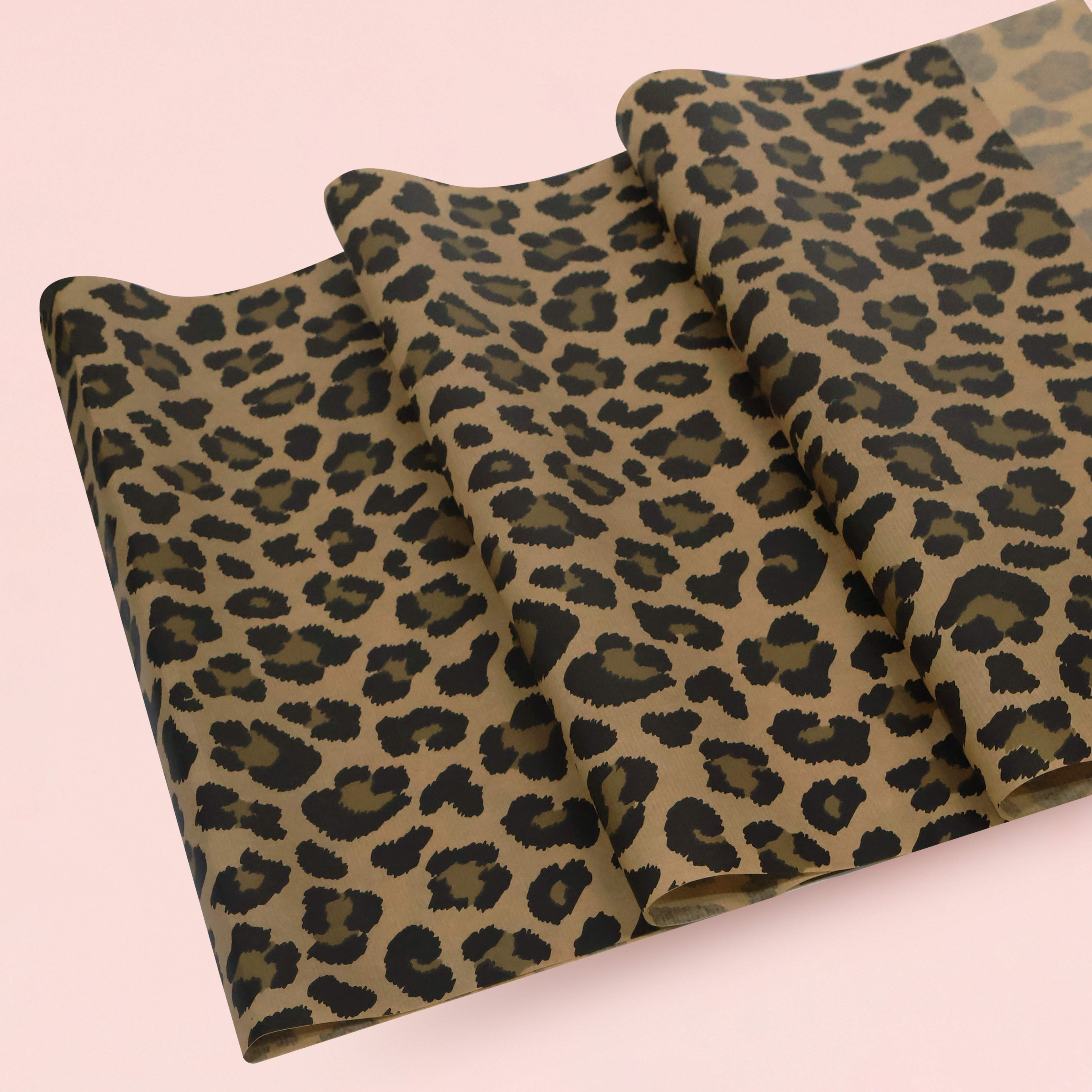 Leopar Desenli Hediye Paketleme Mazemesi Virgin Kraft Kağıt-10 Sayfa-55x55cm 