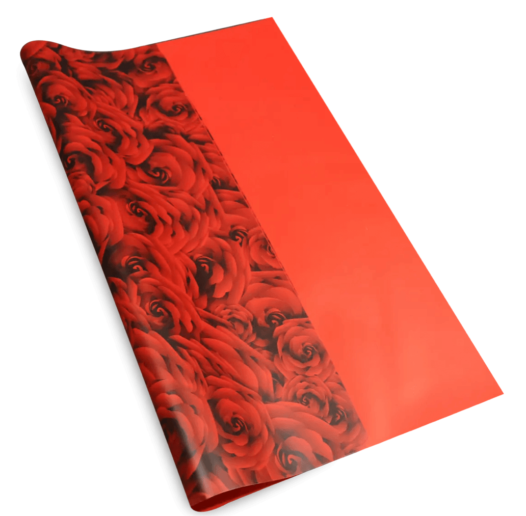 Kırmızı Gül Tasarımlı Çiçek Buket Kağıdı-Sedef-55x55cm-(1 Paket - 20 Sayfa)