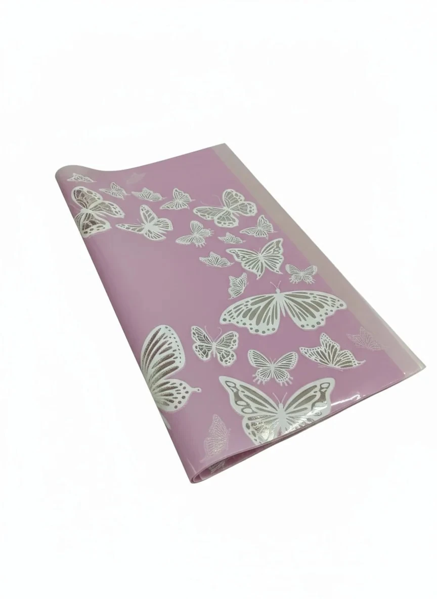 Kelebek Tasarımlı - Pembe Renk - Çiçek Buket Kağıdı - Mat Opp - 55x55cm - 20Sayfa