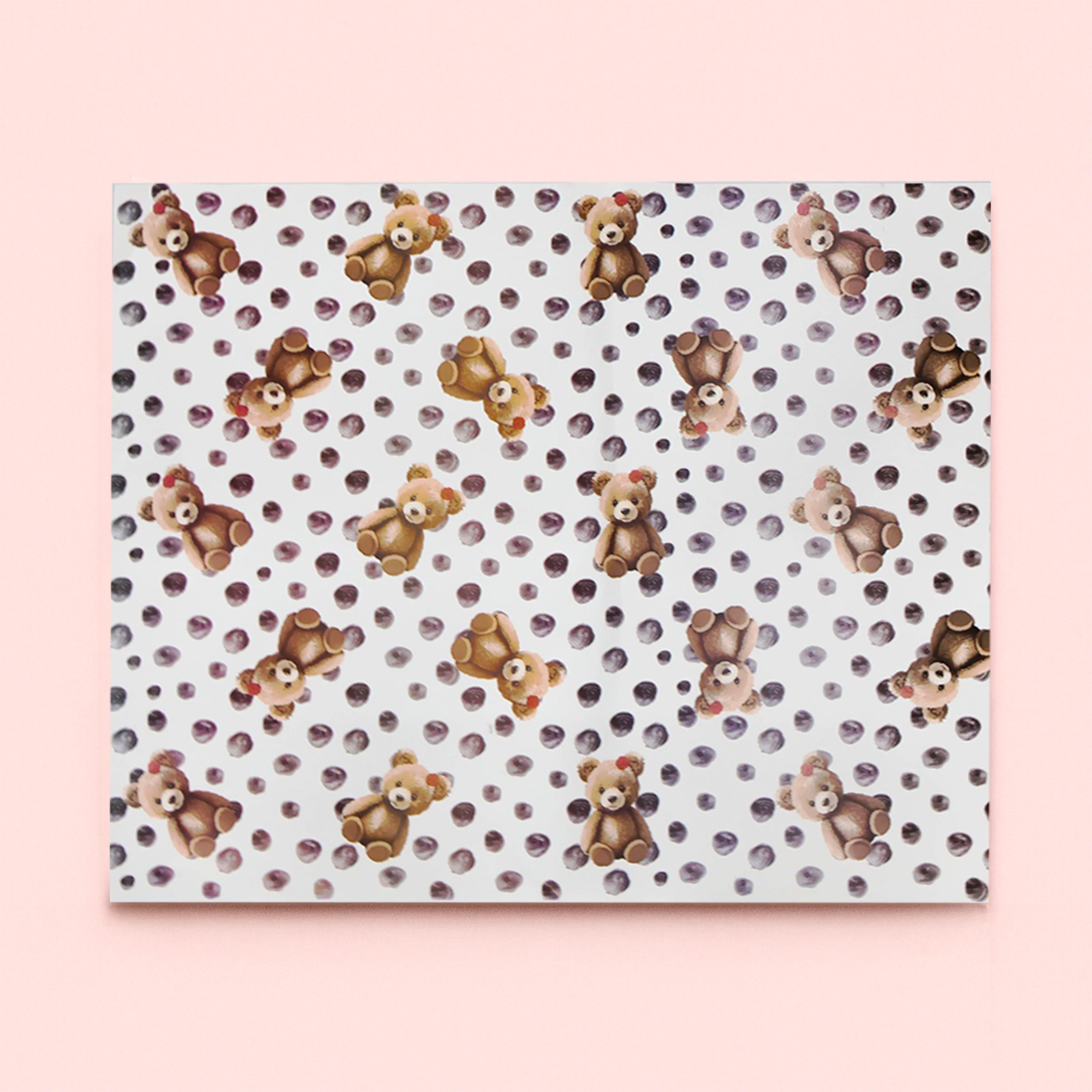 Puantiye Ayıcık Tasarımlı Hediye Paketleme Mazemesi-50x70cm-50Sayfa 