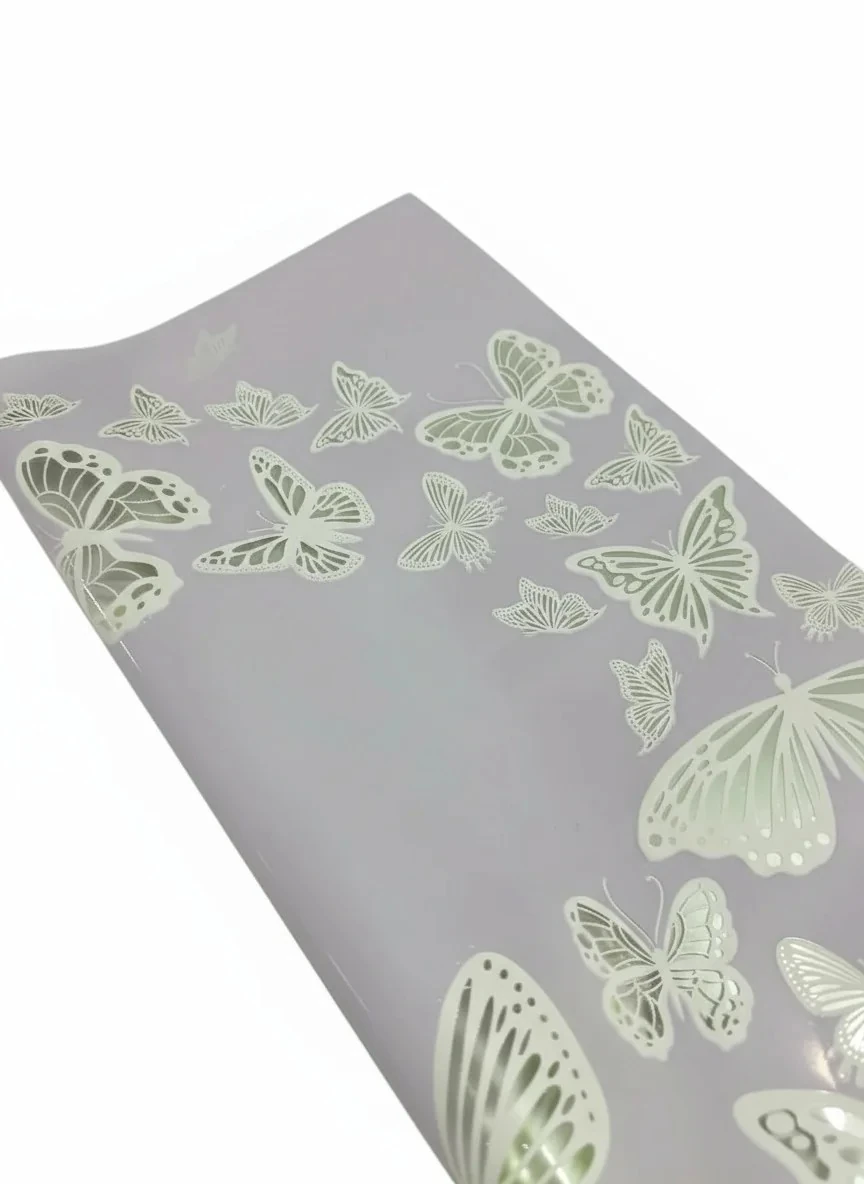 Kelebek Tasarımlı - Lila Renk - Çiçek Buket Kağıdı - Mat Opp - 55x55cm - 20Sayfa