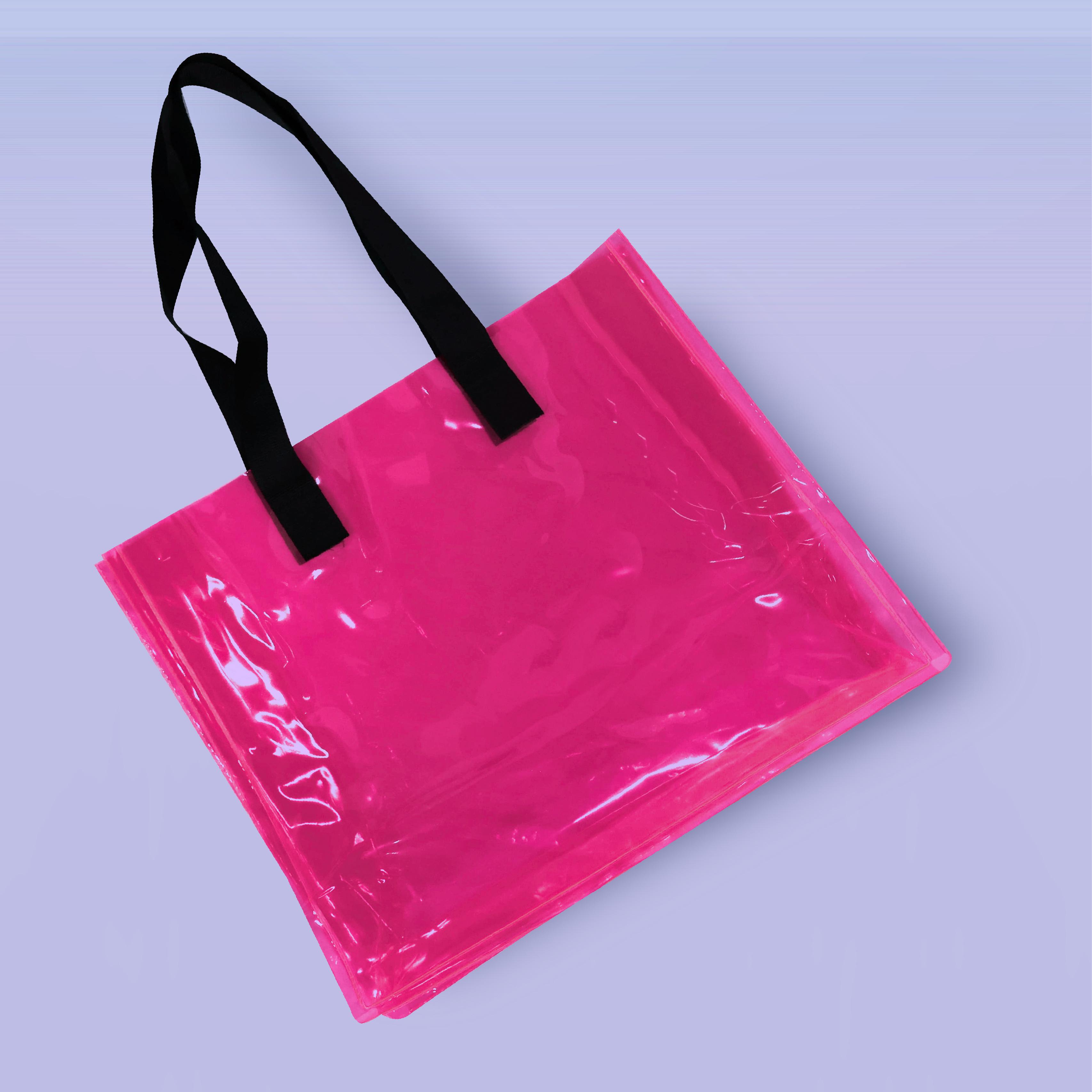 Pembe renk Plaj Çantası-50 mic PVC-38x18x38cm