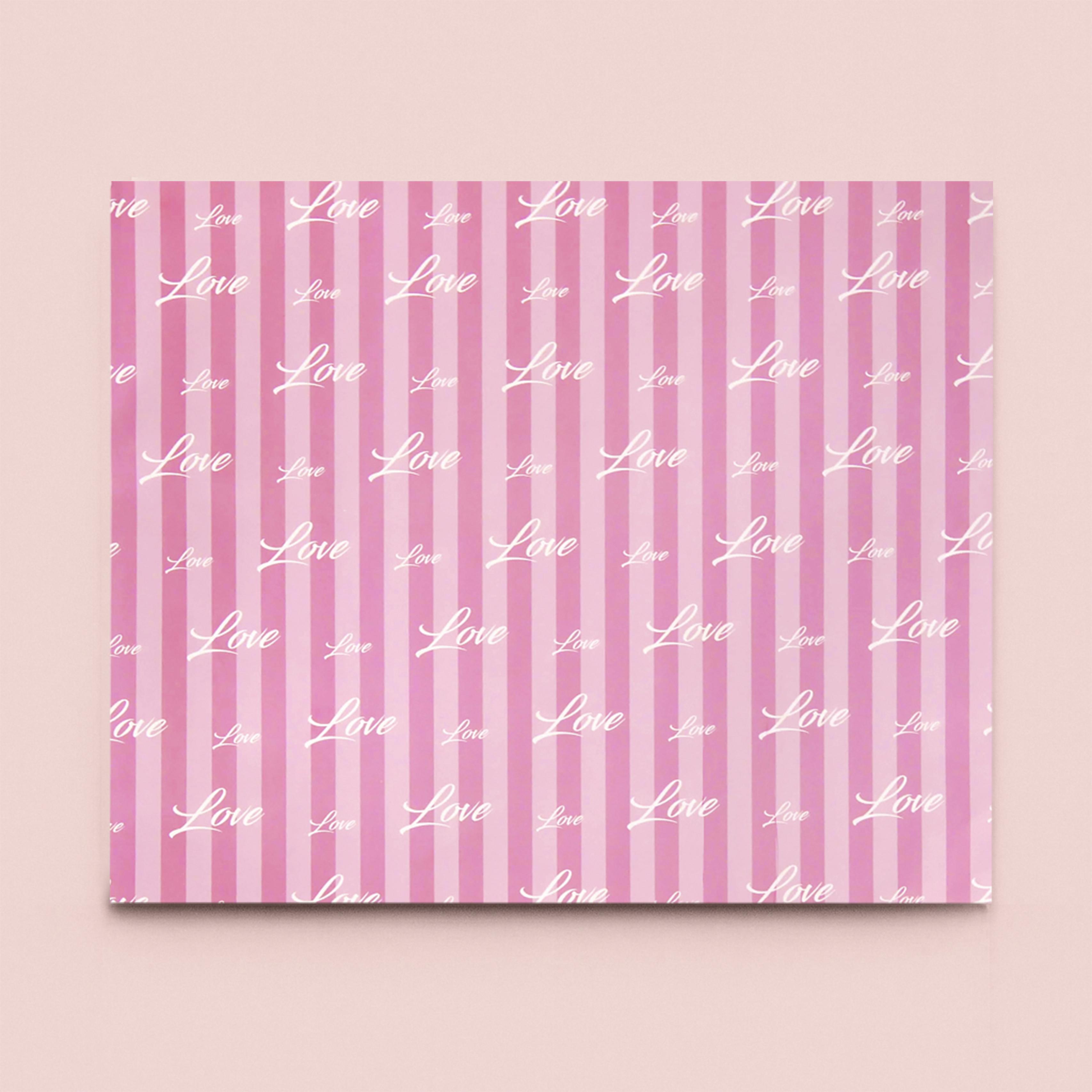 Love Yazılı Pembe Tasarımlı Hediye Paketleme Mazemesi-50x70cm-50Sayfa